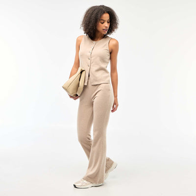 Pantalon flare en maille doudou MARRON