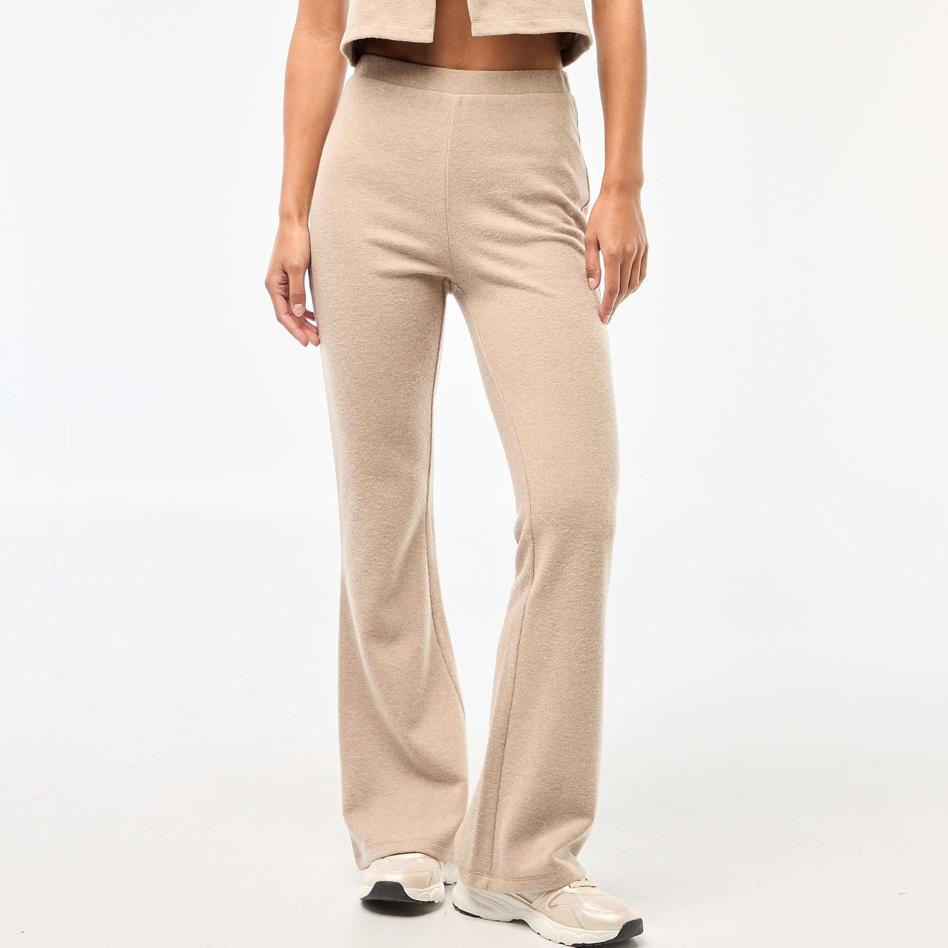 Pantalon flare en maille doudou MARRON