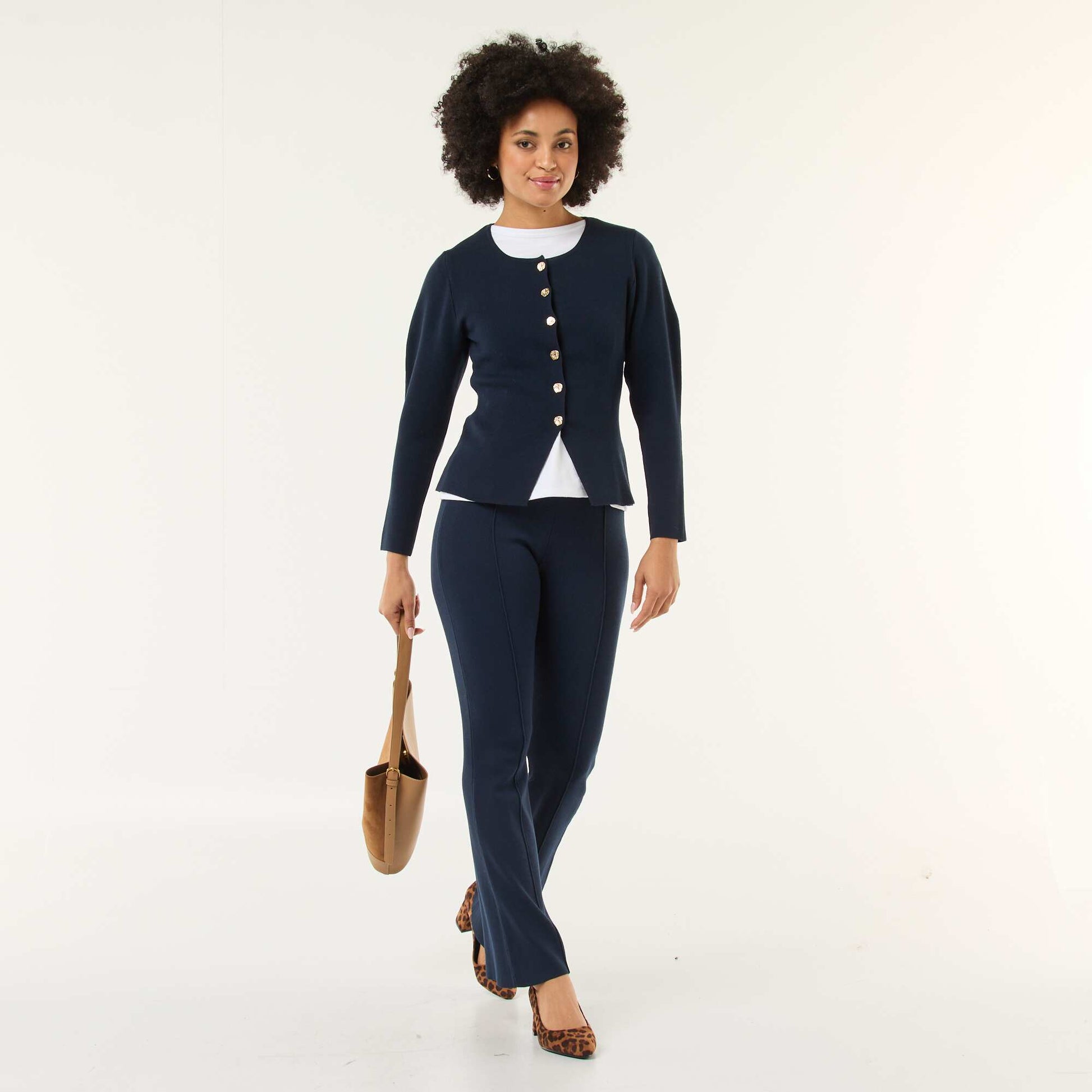 Pantalon large en maille ottoman uni BLEU