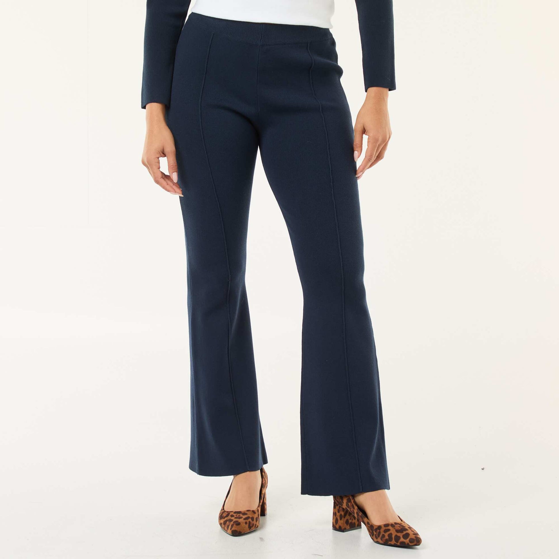 Pantalon large en maille ottoman uni BLEU