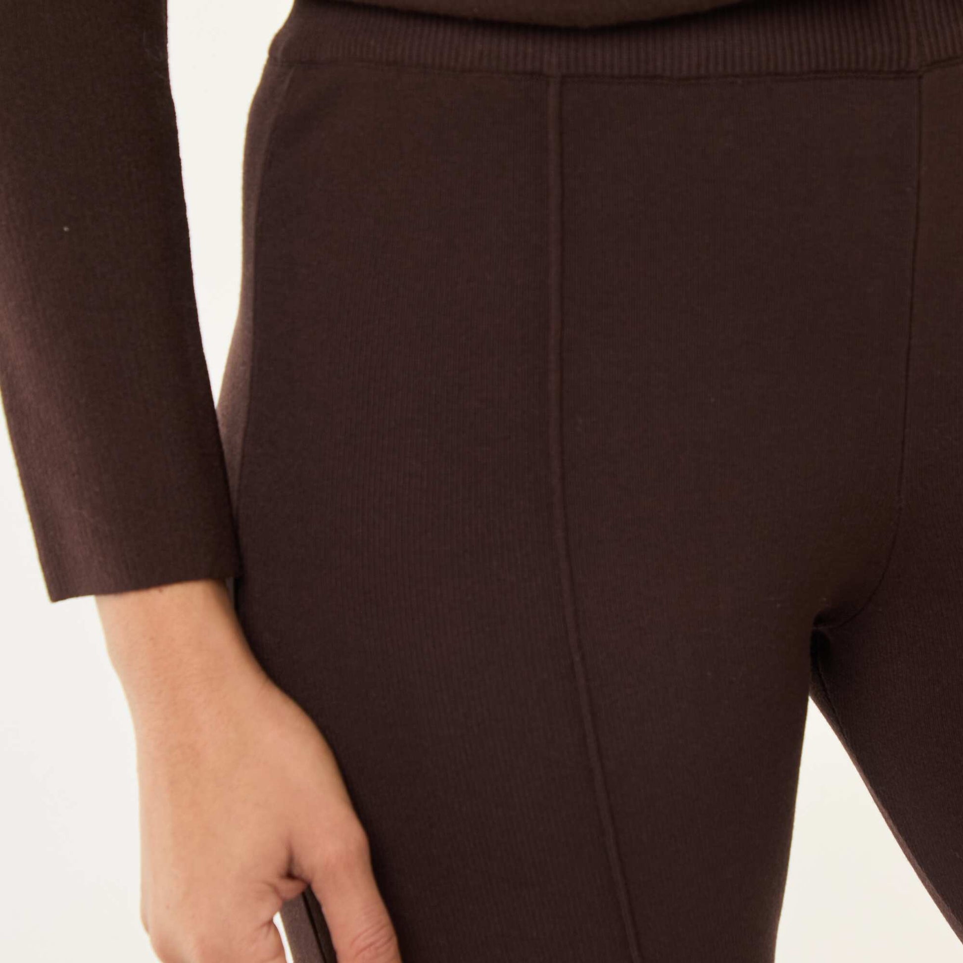 Pantalon large en maille ottoman uni MARRON