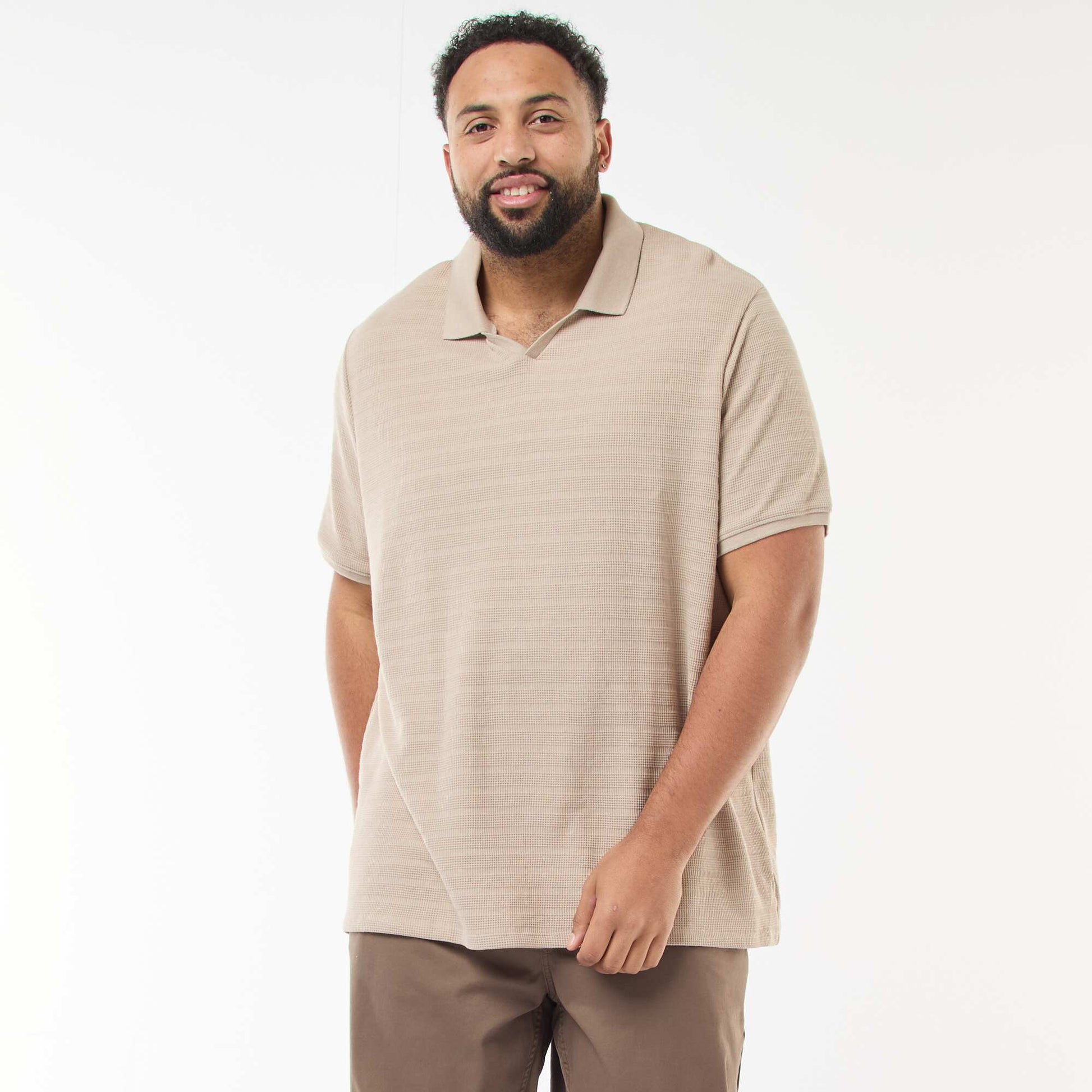 Polo en coton stretch à manches courtes BEIGE