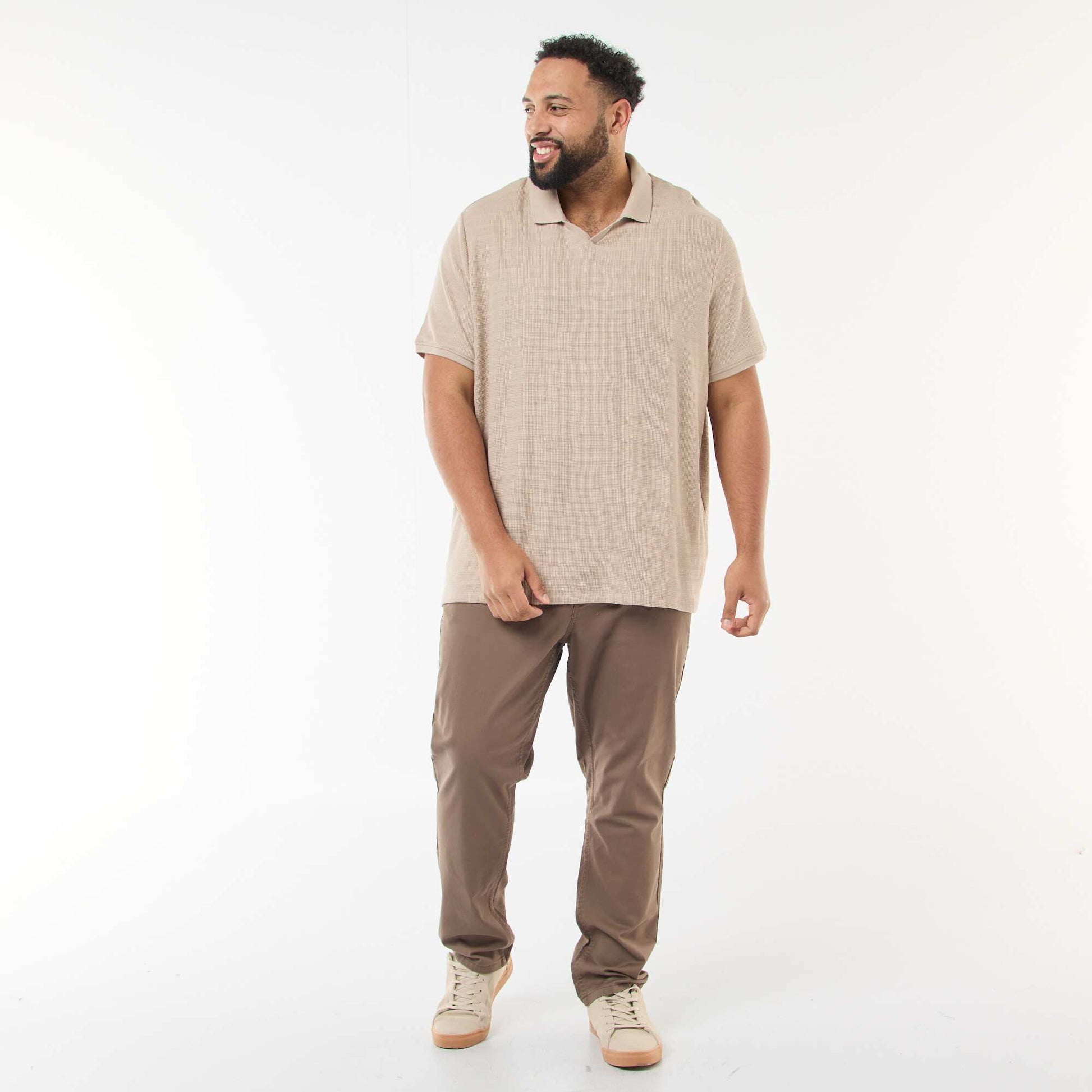 Polo en coton stretch à manches courtes BEIGE