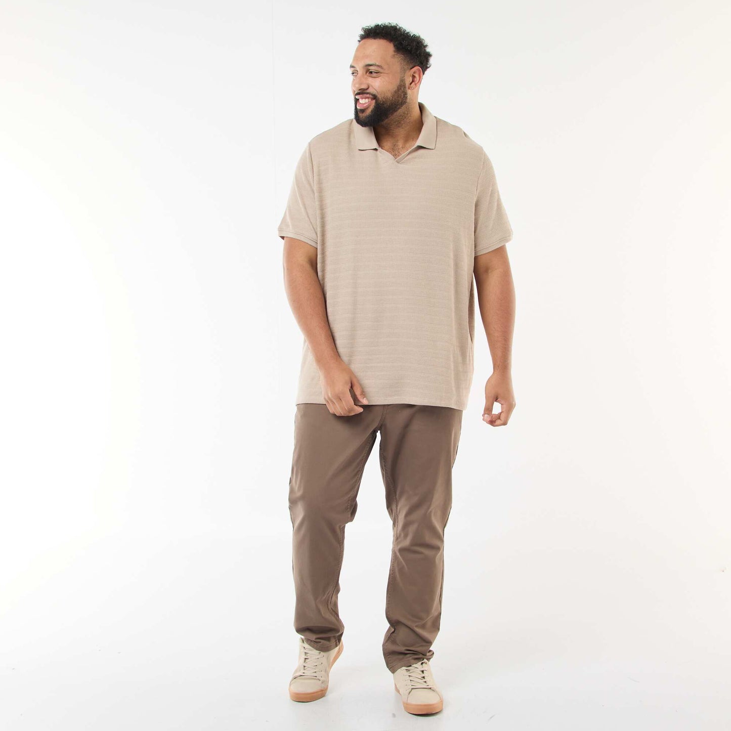 Polo en coton stretch à manches courtes BEIGE