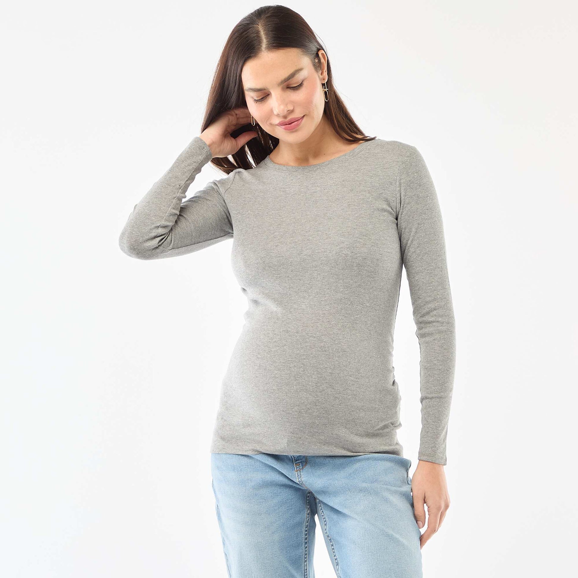Tee-shirt de maternité côtelé GRIS
