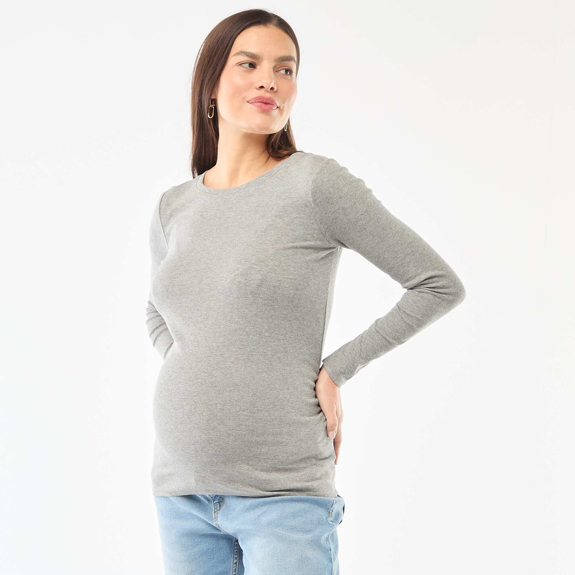 Tee-shirt de maternité côtelé GRIS