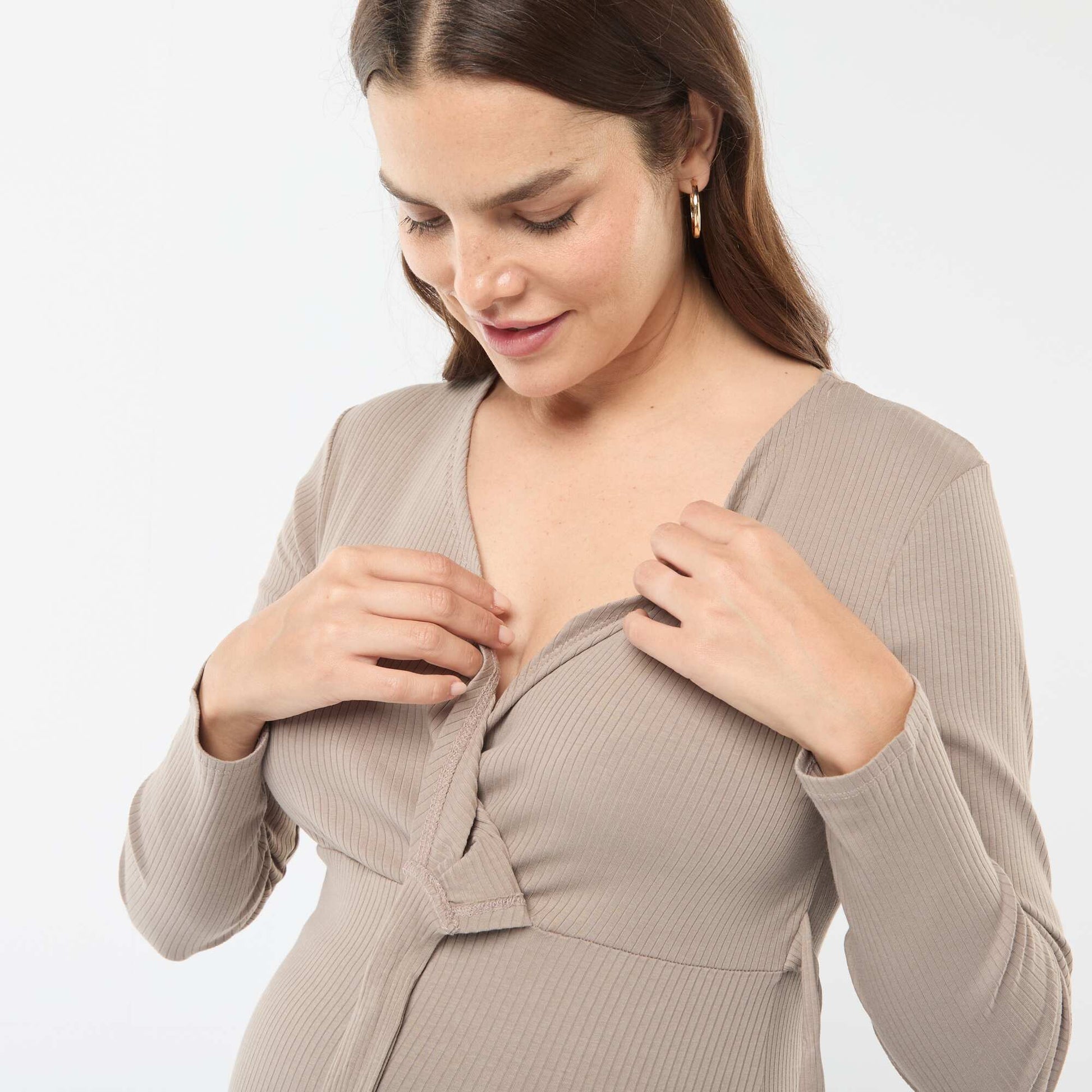 Tee-shirt d'allaitement cache-coeur BEIGE