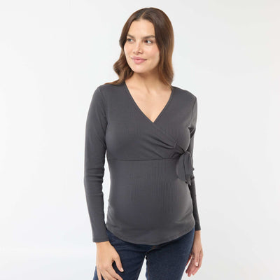 Tee-shirt d'allaitement cache-coeur GRIS