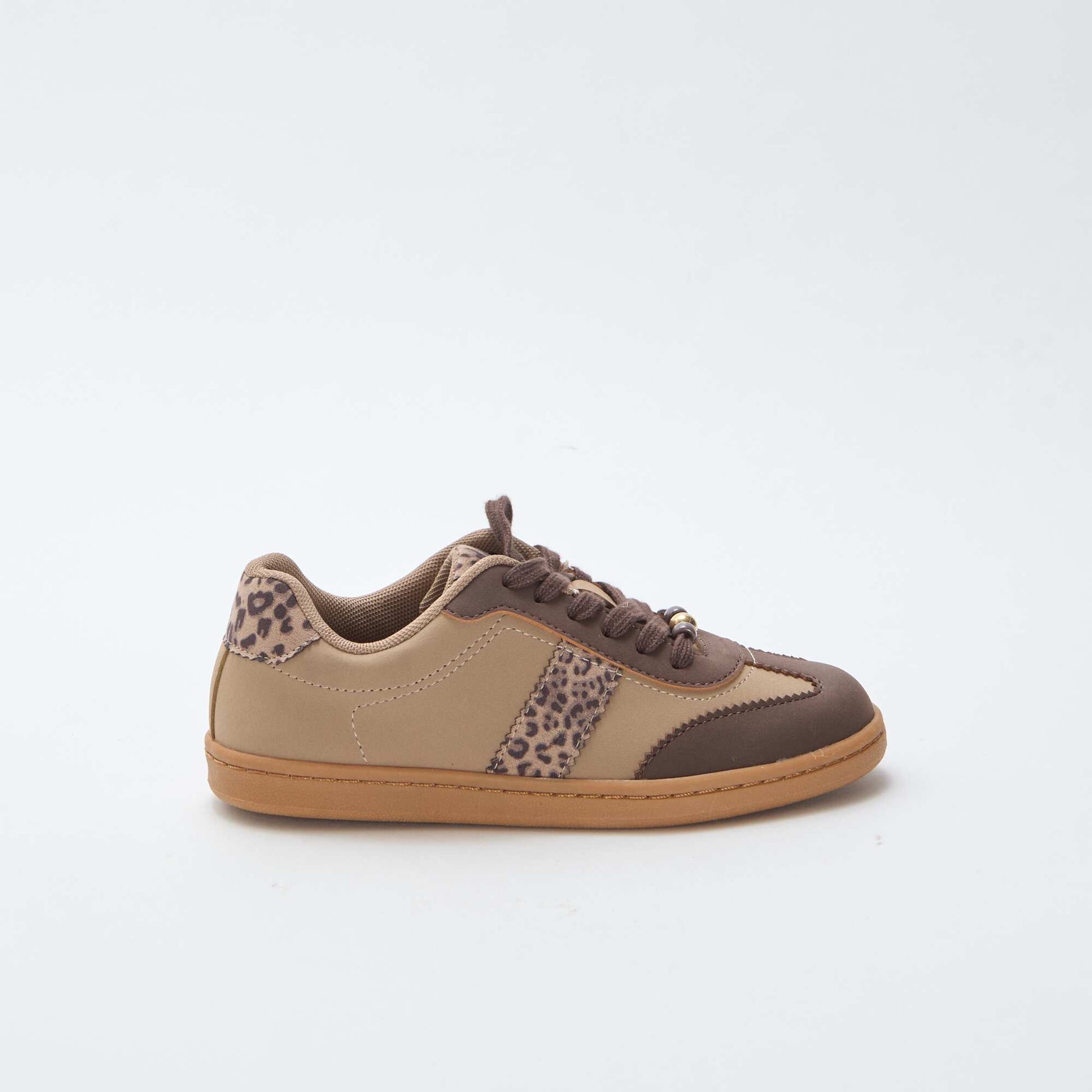 Baskets mode avec empiècements imprimés léopard MARRON