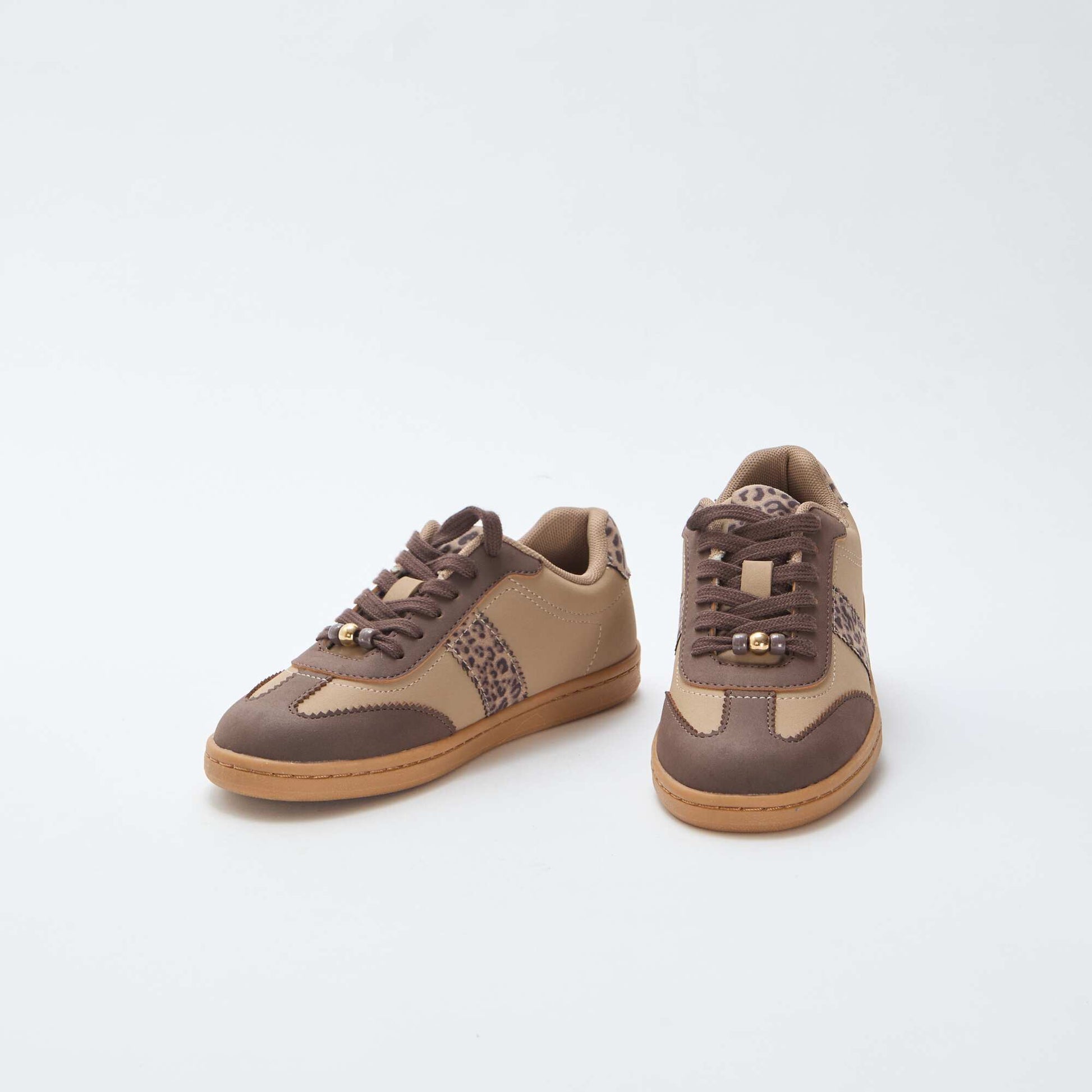 Baskets mode avec empiècements imprimés léopard MARRON