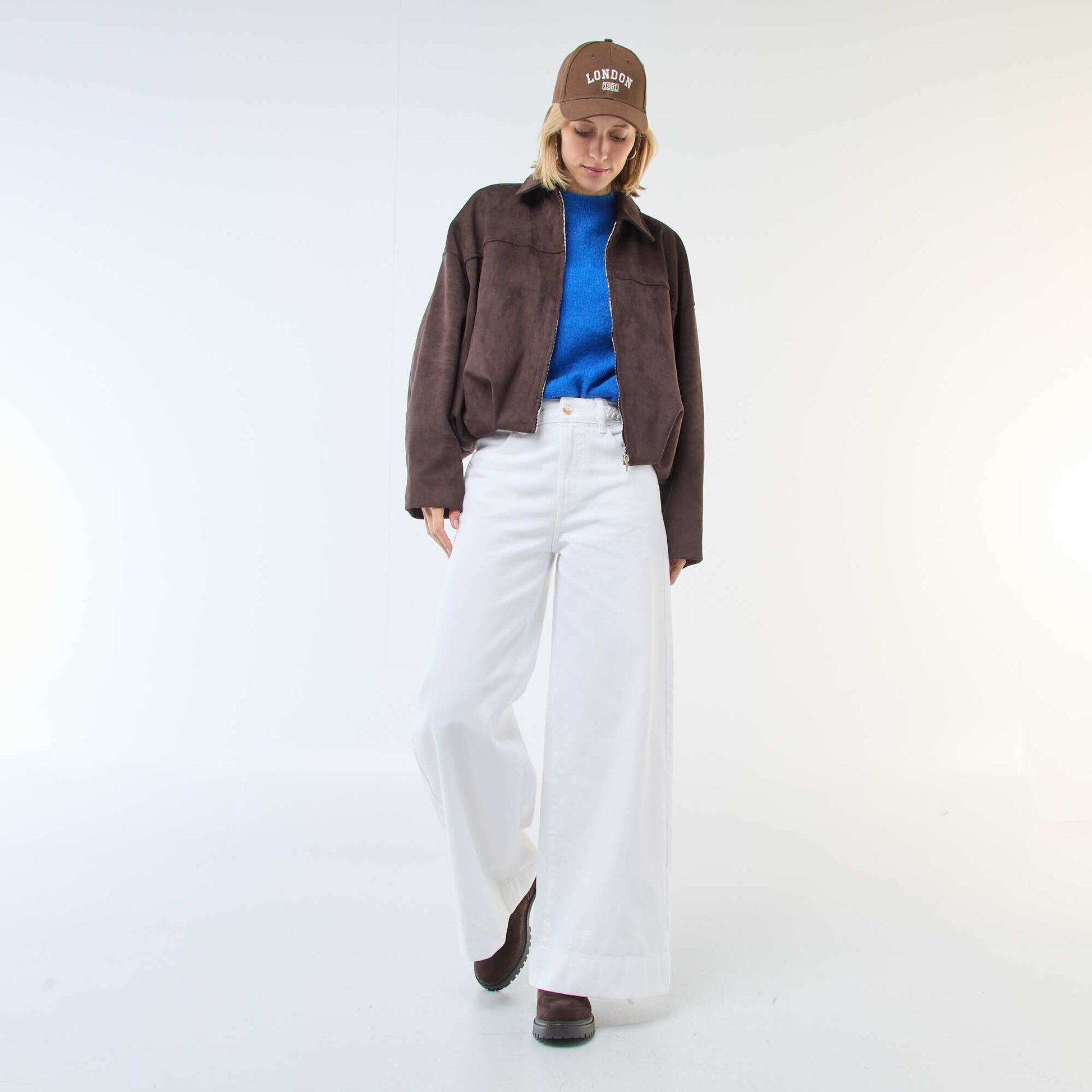 Pull manches courtes uni en mohair BLEU