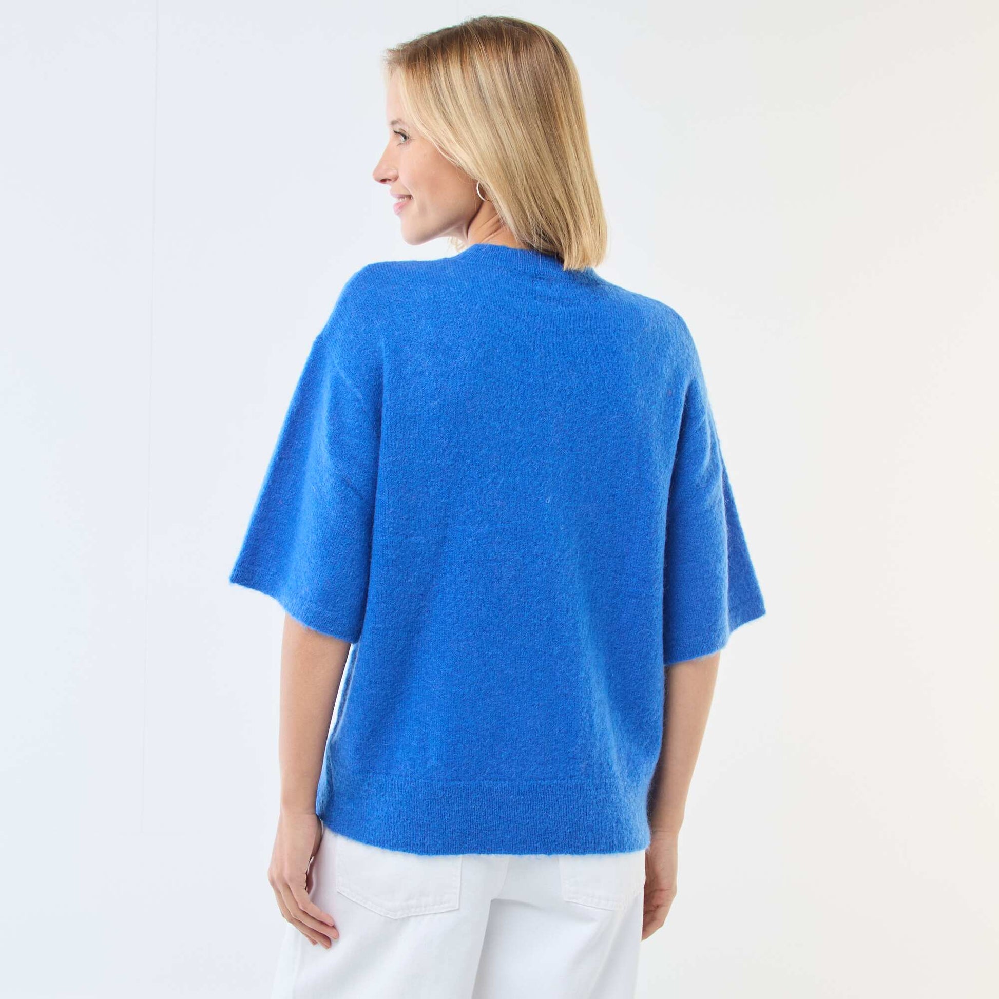 Pull manches courtes uni en mohair BLEU