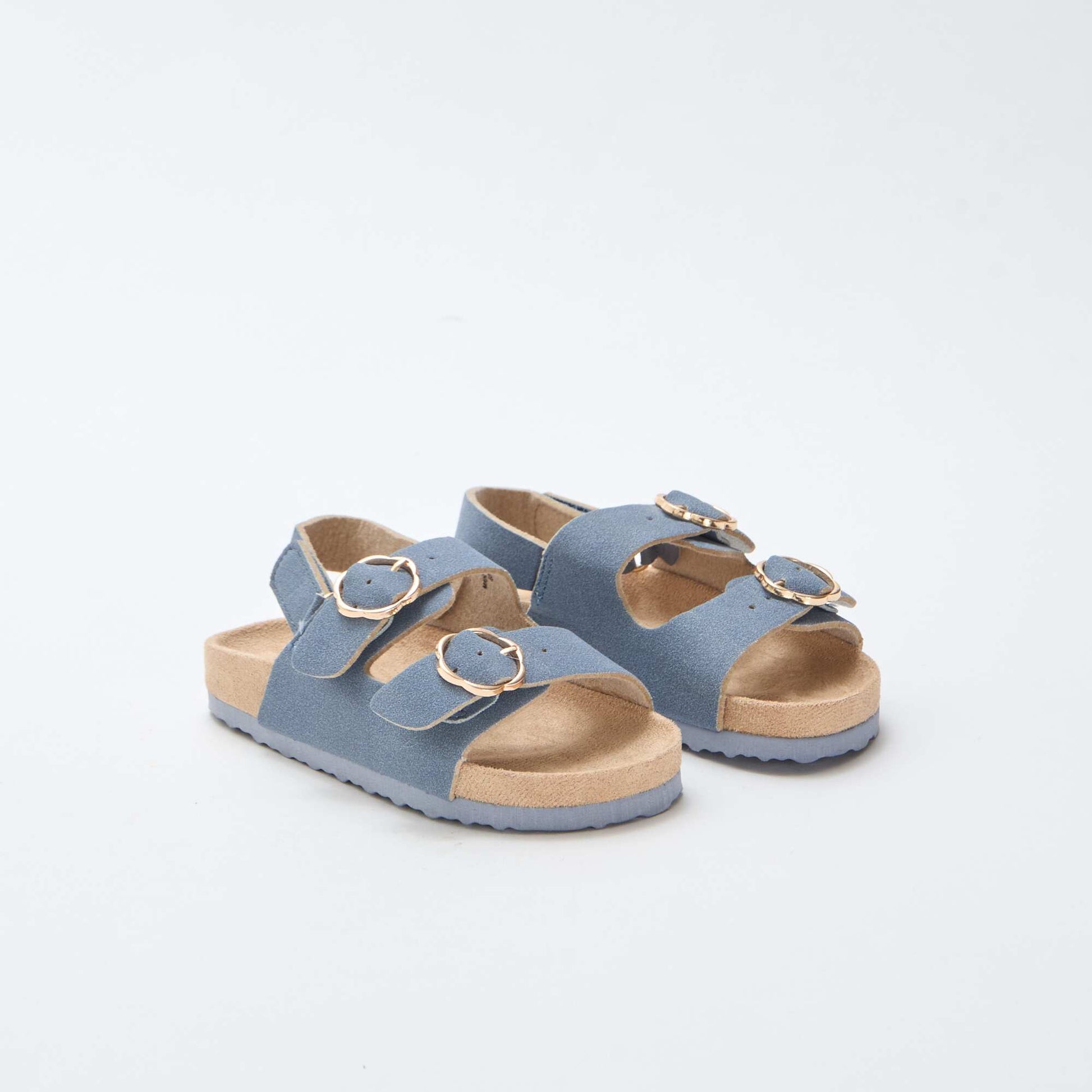 Sandales plates avec bride de maintien à la cheville ajustable par un scratch BLEU