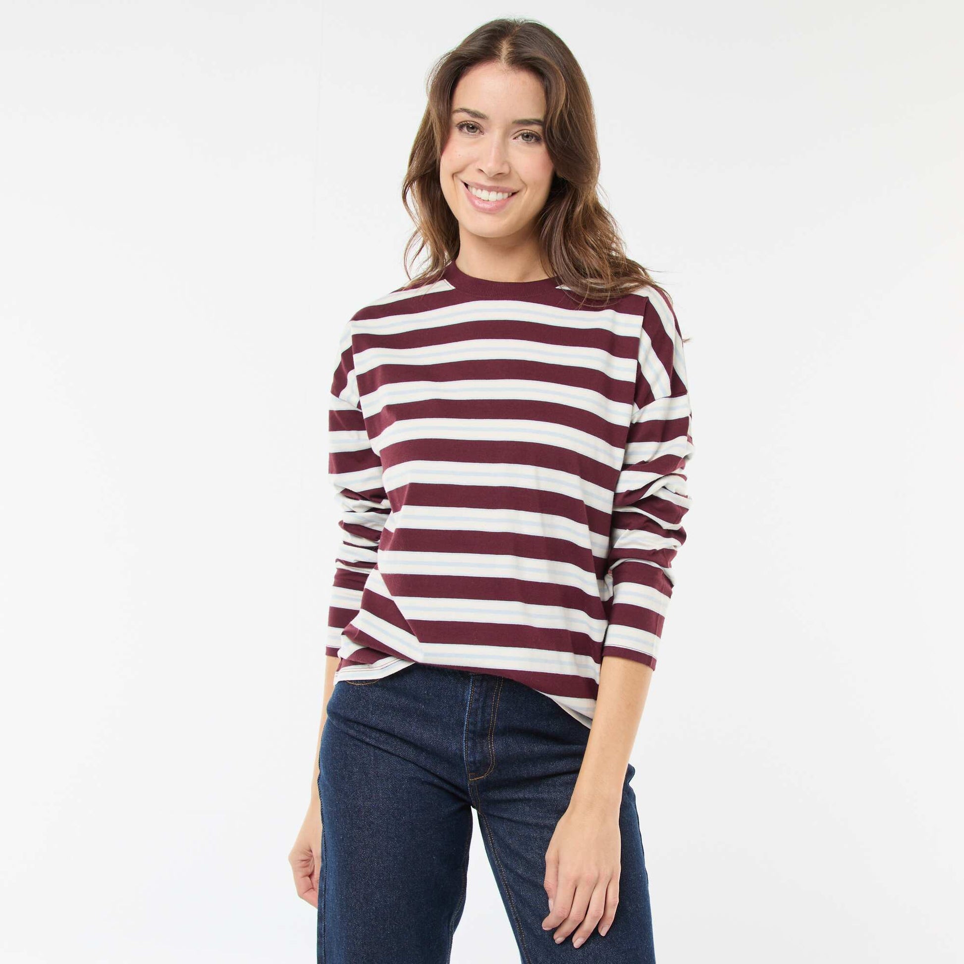 T-shirt à rayure tricolore en coton ROUGE