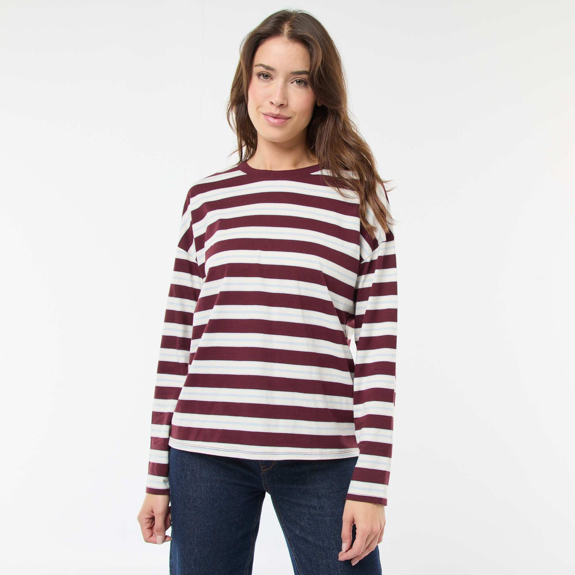 T-shirt à rayure tricolore en coton ROUGE
