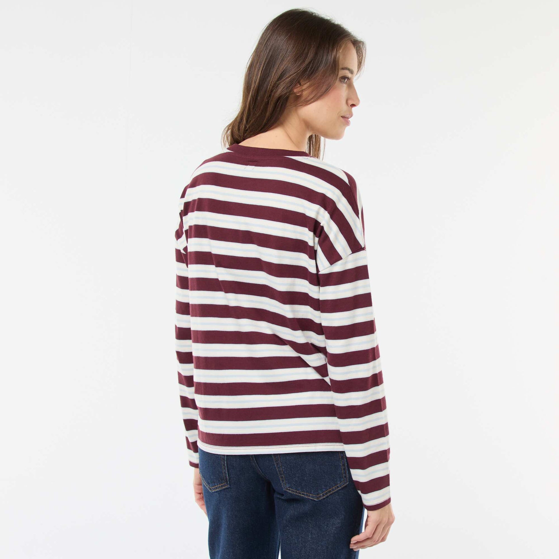 T-shirt à rayure tricolore en coton ROUGE