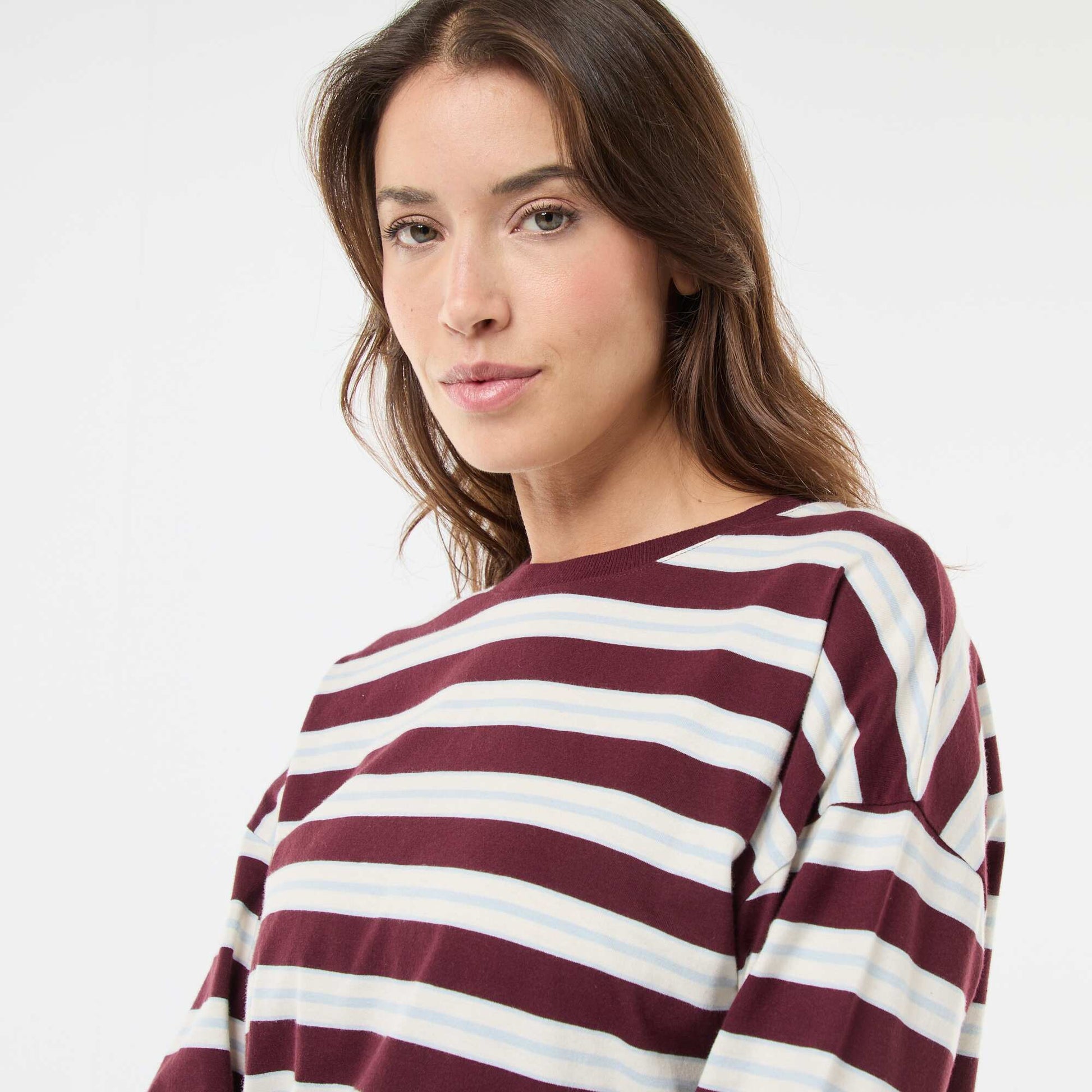 T-shirt à rayure tricolore en coton ROUGE