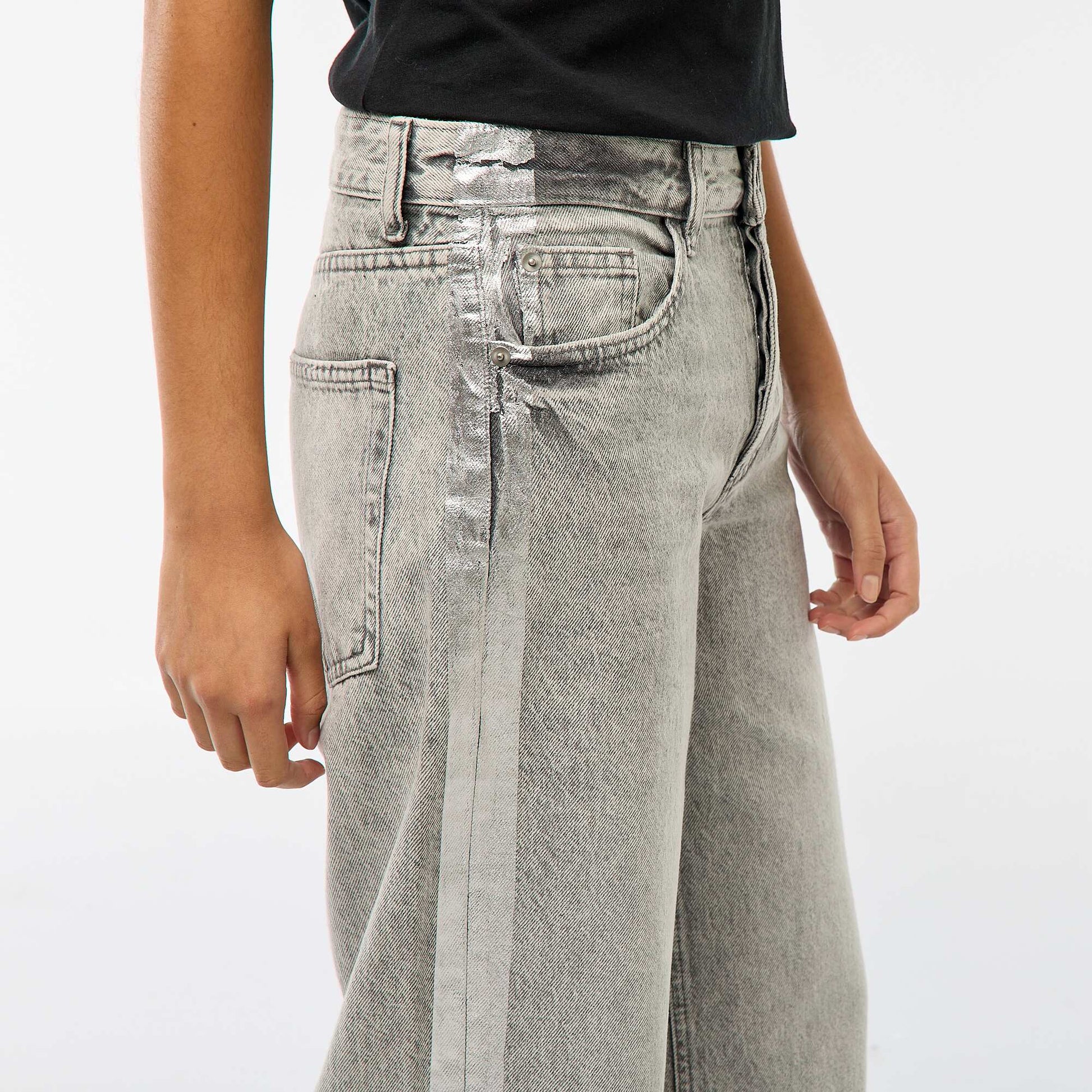 Jean baggy avec bandes argentées GRIS