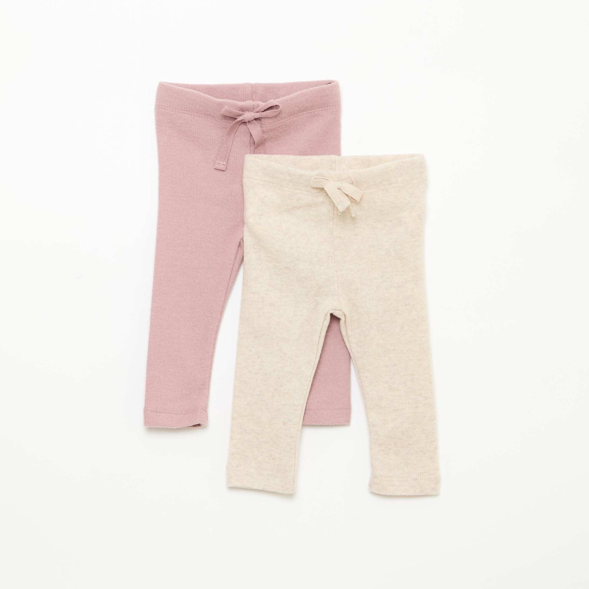 Lot de 2 leggings en maille doudou BEIGE/ROSE
