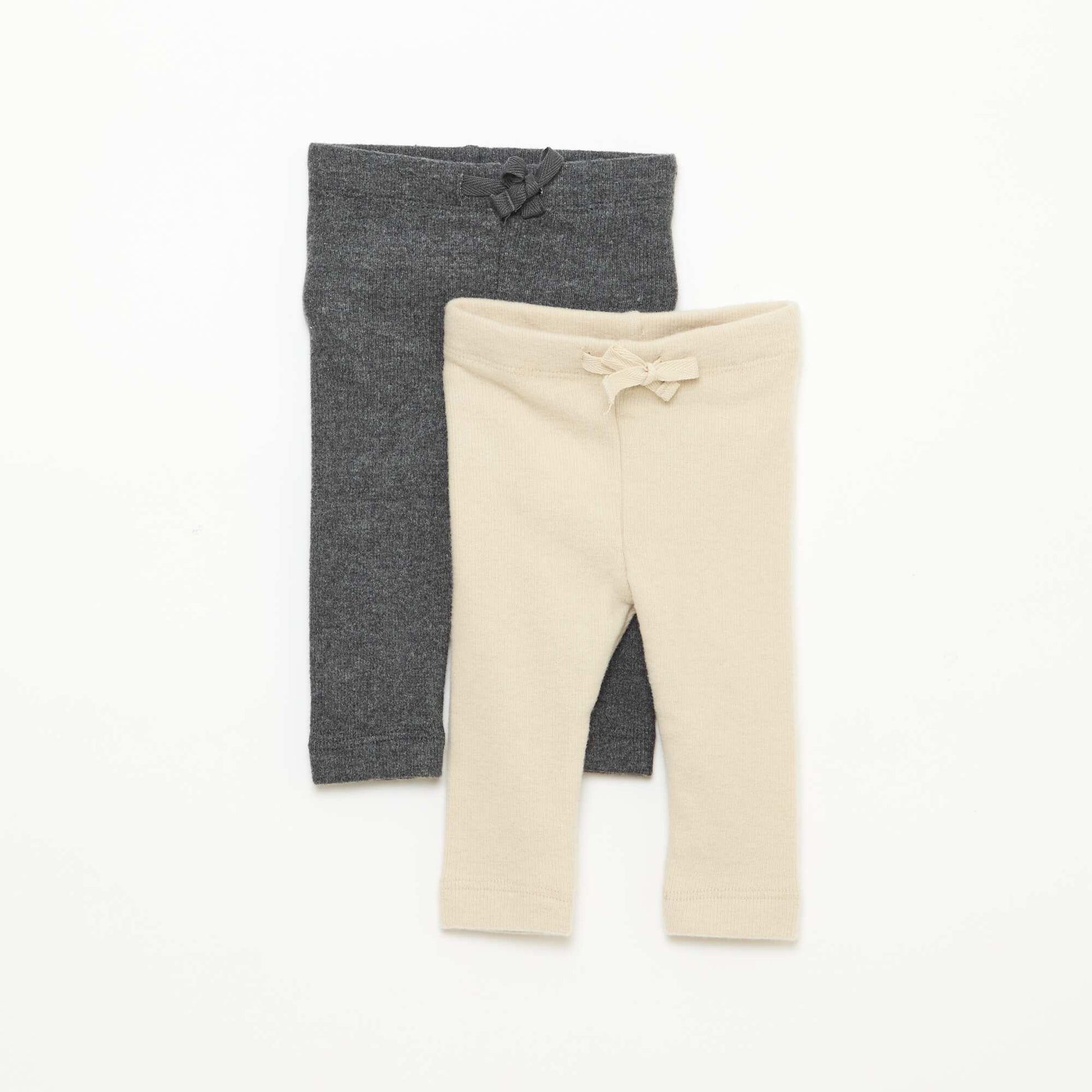 Lot de 2 leggings en maille doudou BEIGE/GRIS