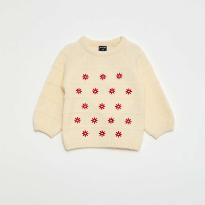 Pull en maille avec broderies BLANC