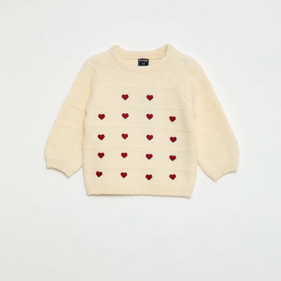 Pull en maille avec broderies BEIGE
