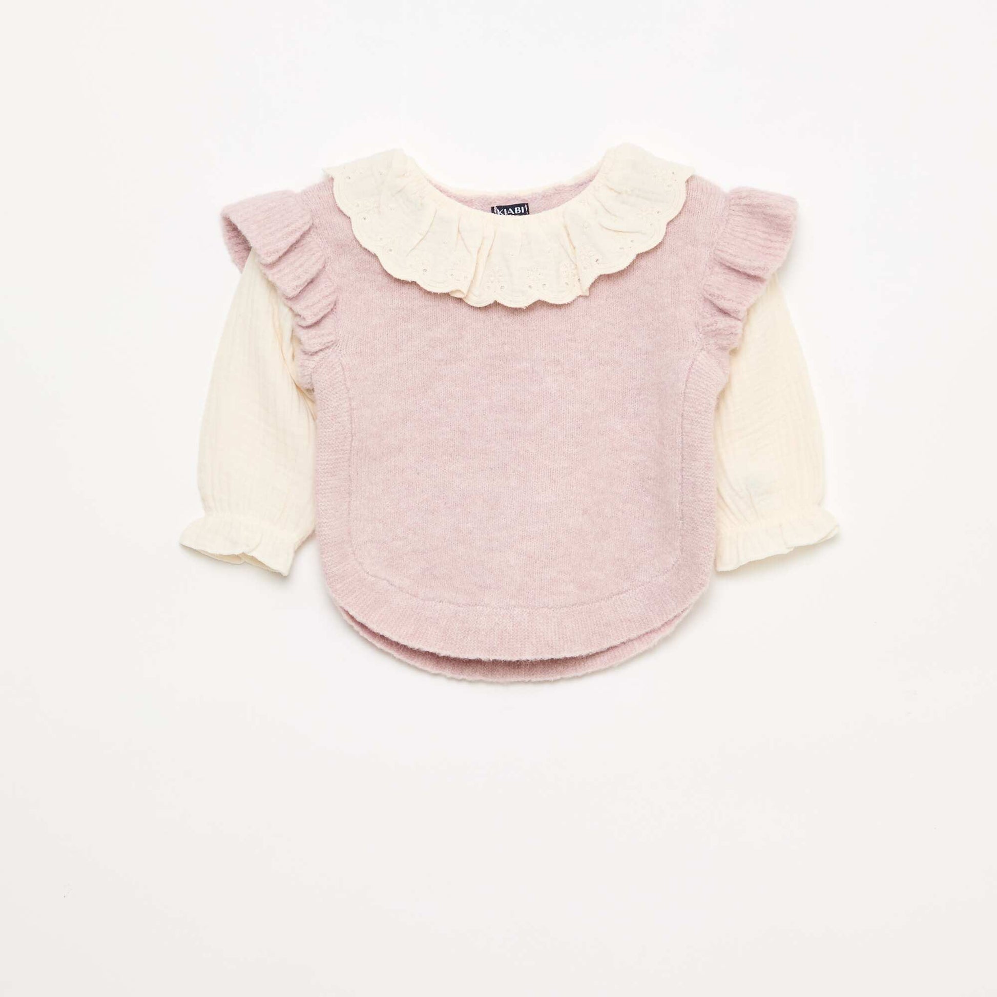 Pull 2 en 1 ave collerette en broderies anglaises VIOLET
