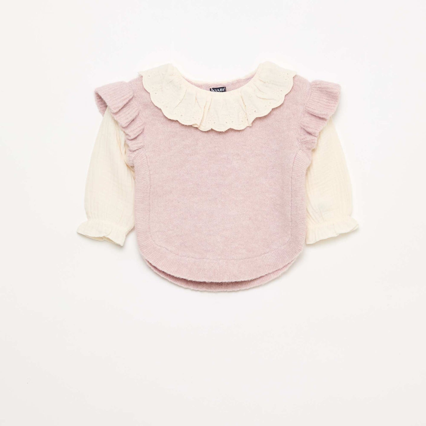 Pull 2 en 1 ave collerette en broderies anglaises VIOLET