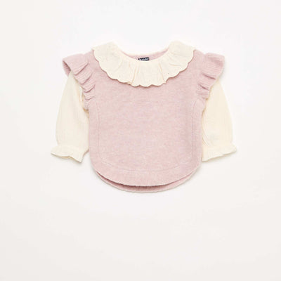 Pull 2 en 1 ave collerette en broderies anglaises VIOLET