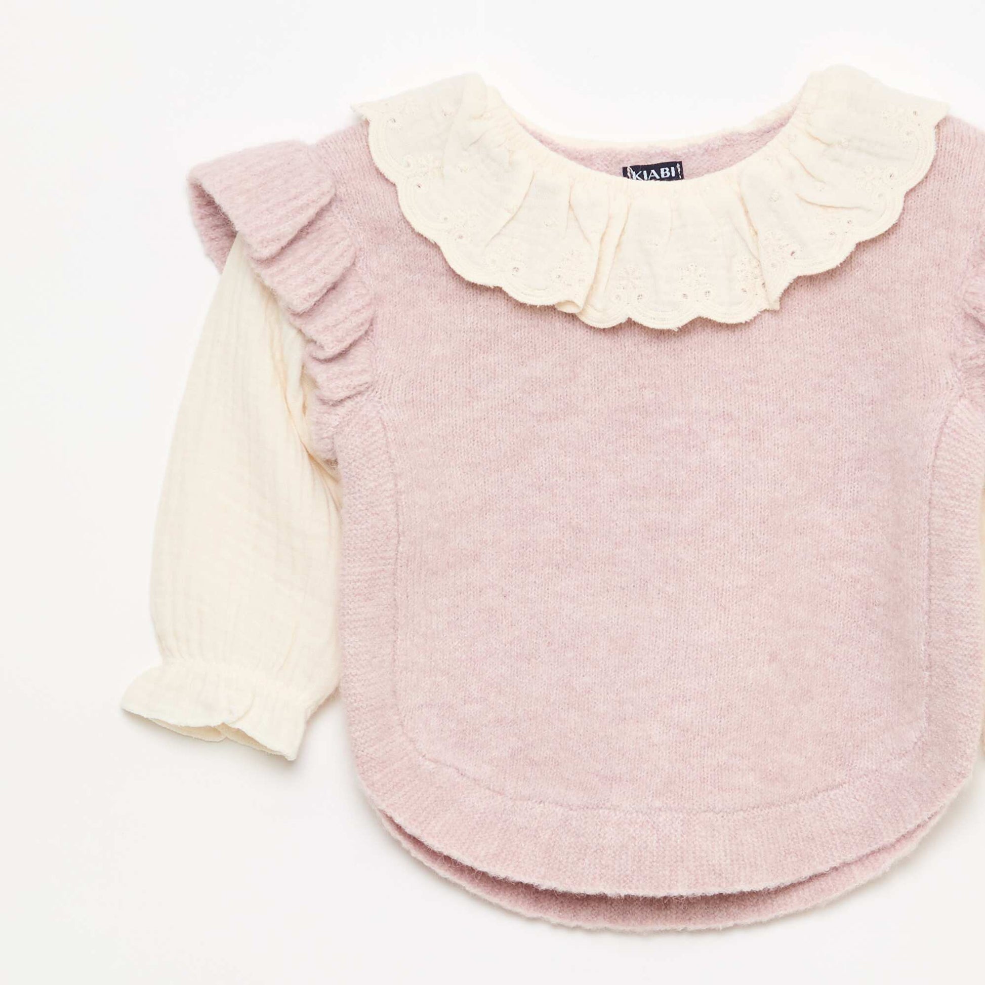 Pull 2 en 1 ave collerette en broderies anglaises VIOLET