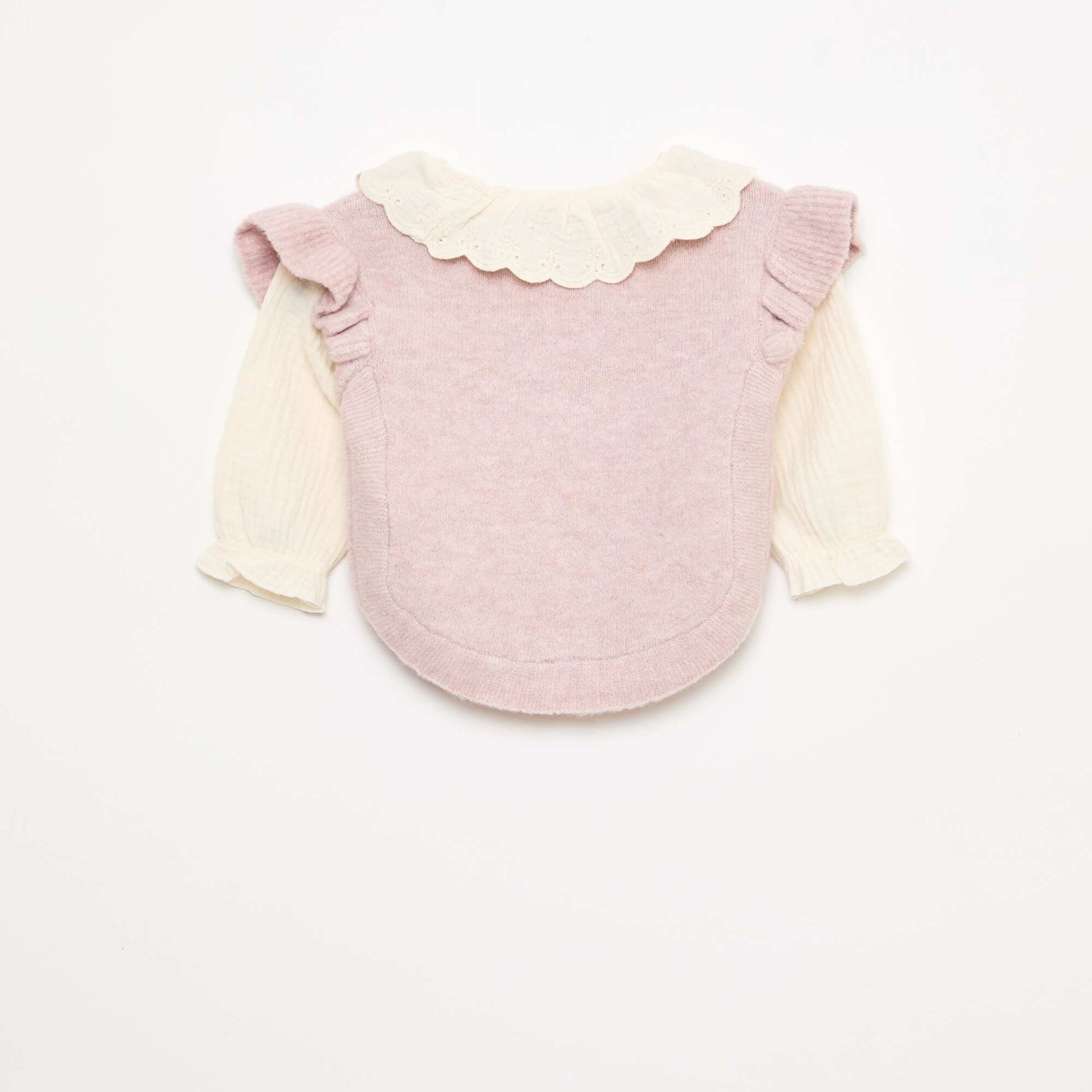 Pull 2 en 1 ave collerette en broderies anglaises VIOLET