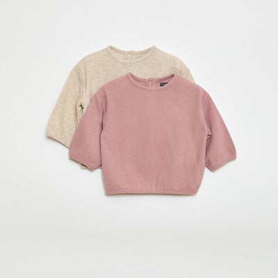 Lot de pull en maille doudou col boutonné BEIGE