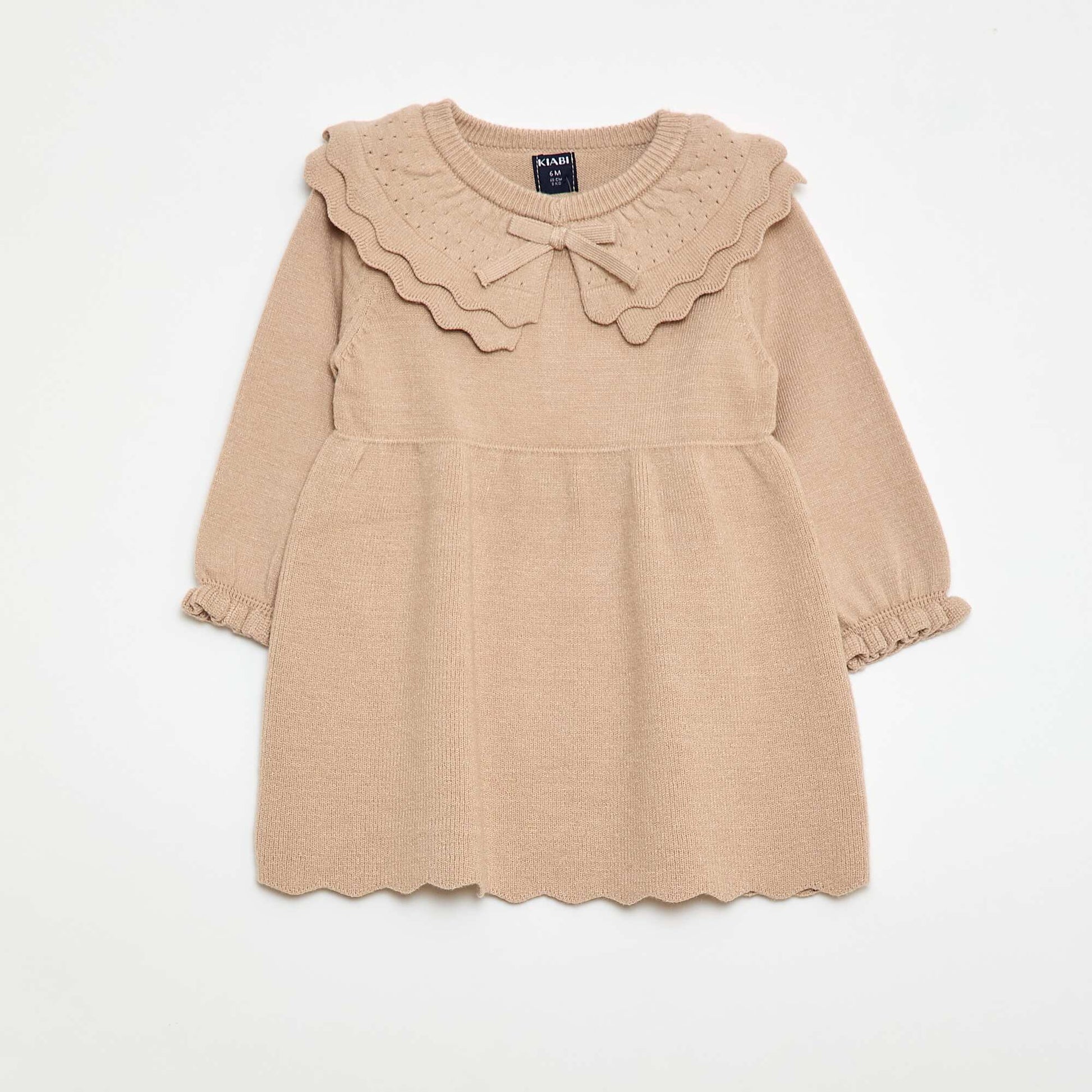 Robe en maille avec col claudine BEIGE