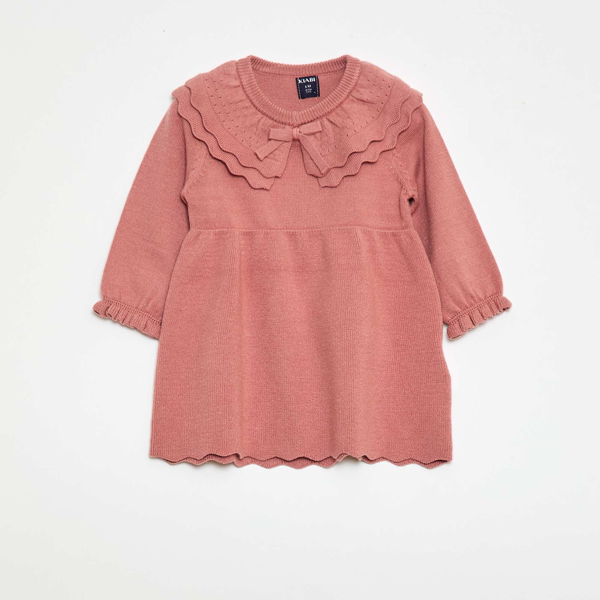 Robe en maille avec col claudine ROSE