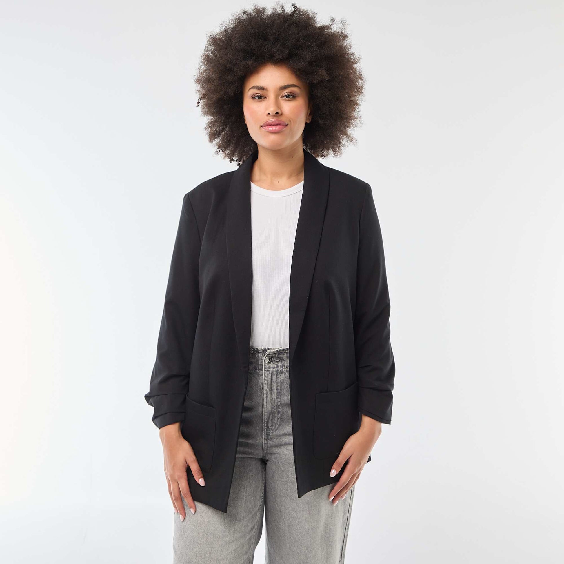 Veste blazer longue avec manches effet retroussé NOIR