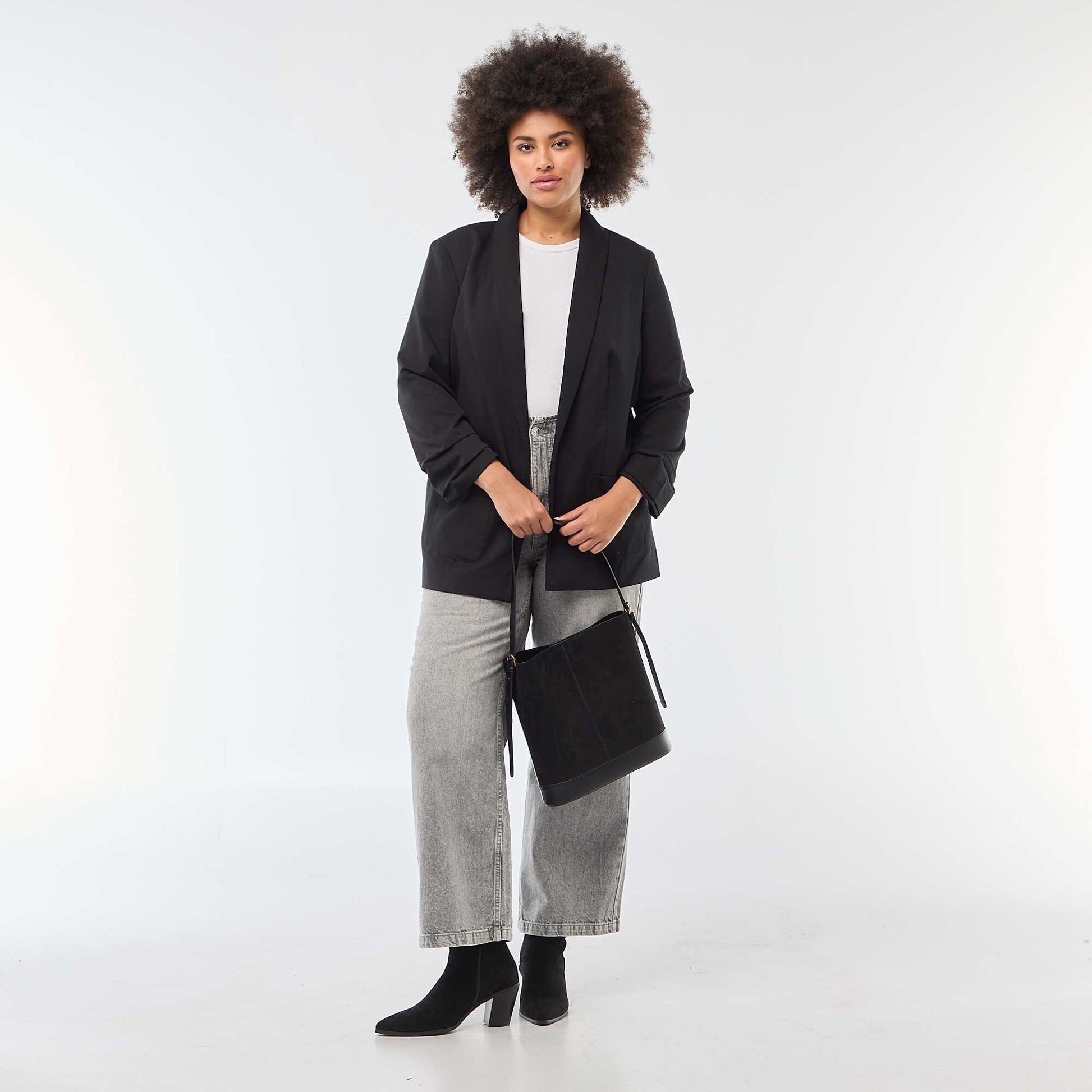 Veste blazer longue avec manches effet retroussé NOIR