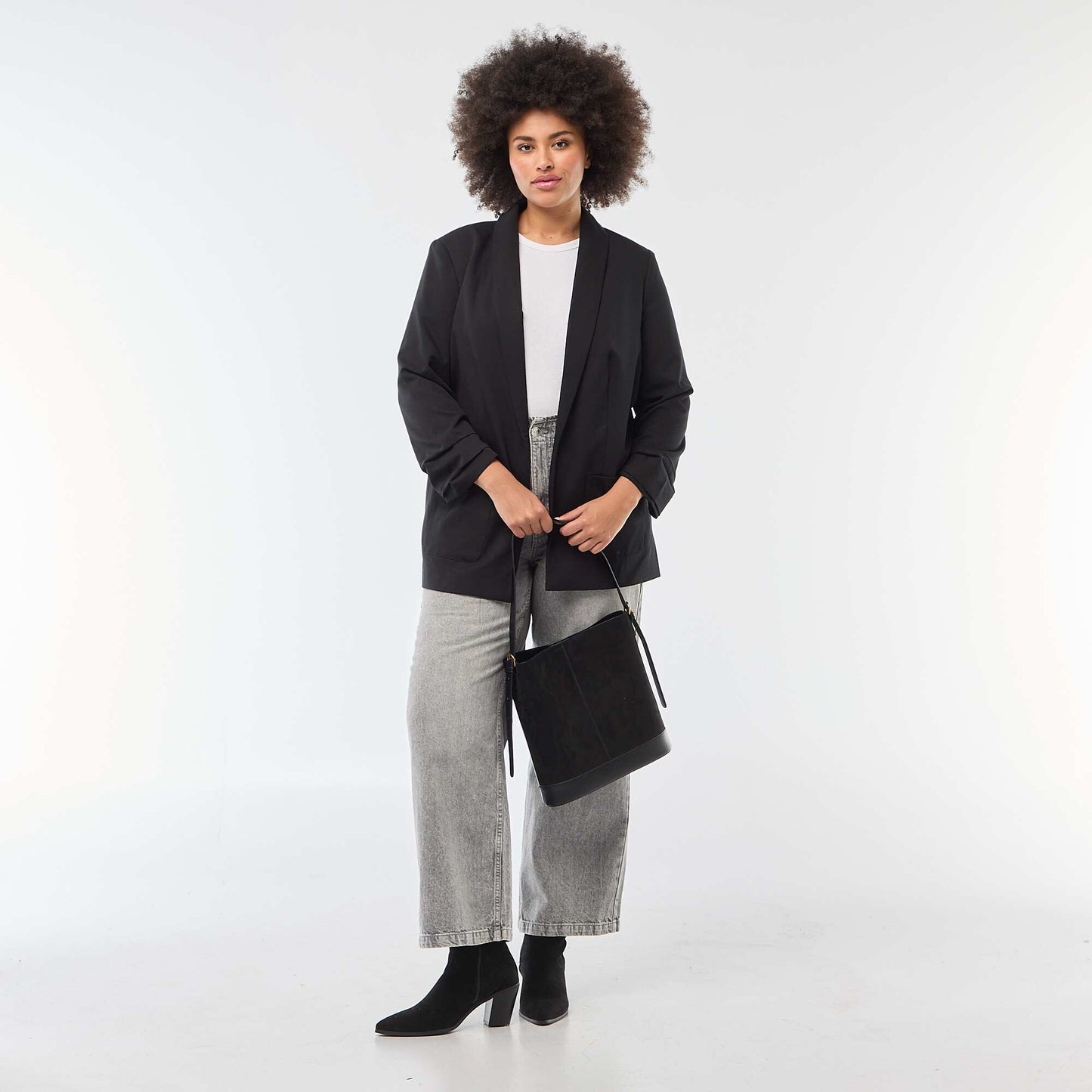 Veste blazer longue avec manches effet retroussé NOIR