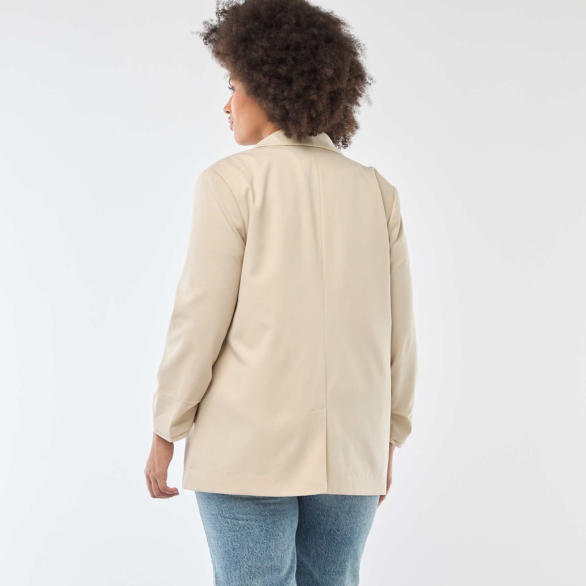 Veste blazer longue avec manches effet retroussé BEIGE