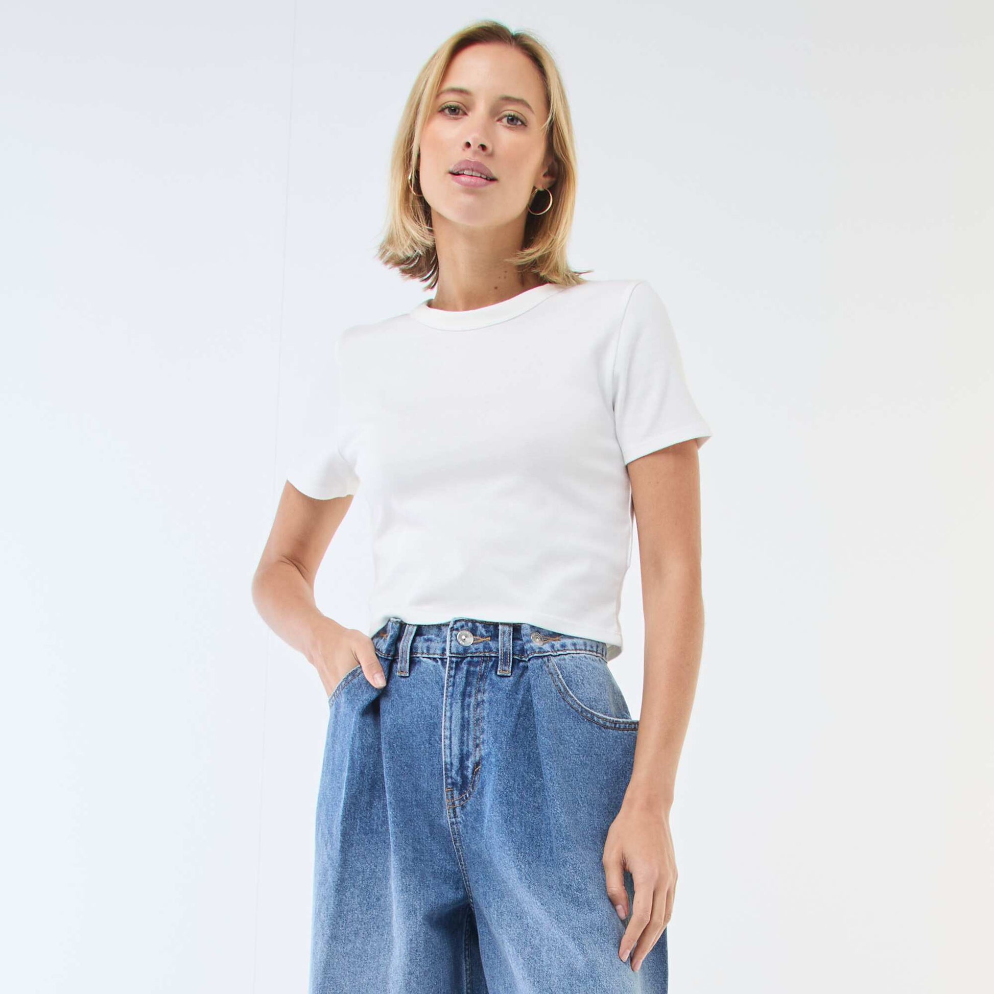 Tee-shirt crop top basique BLANC