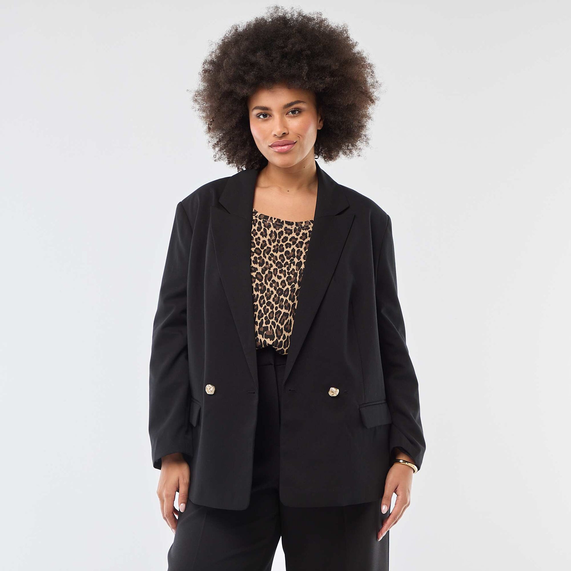 Veste de tailleur longue double boutonnage NOIR