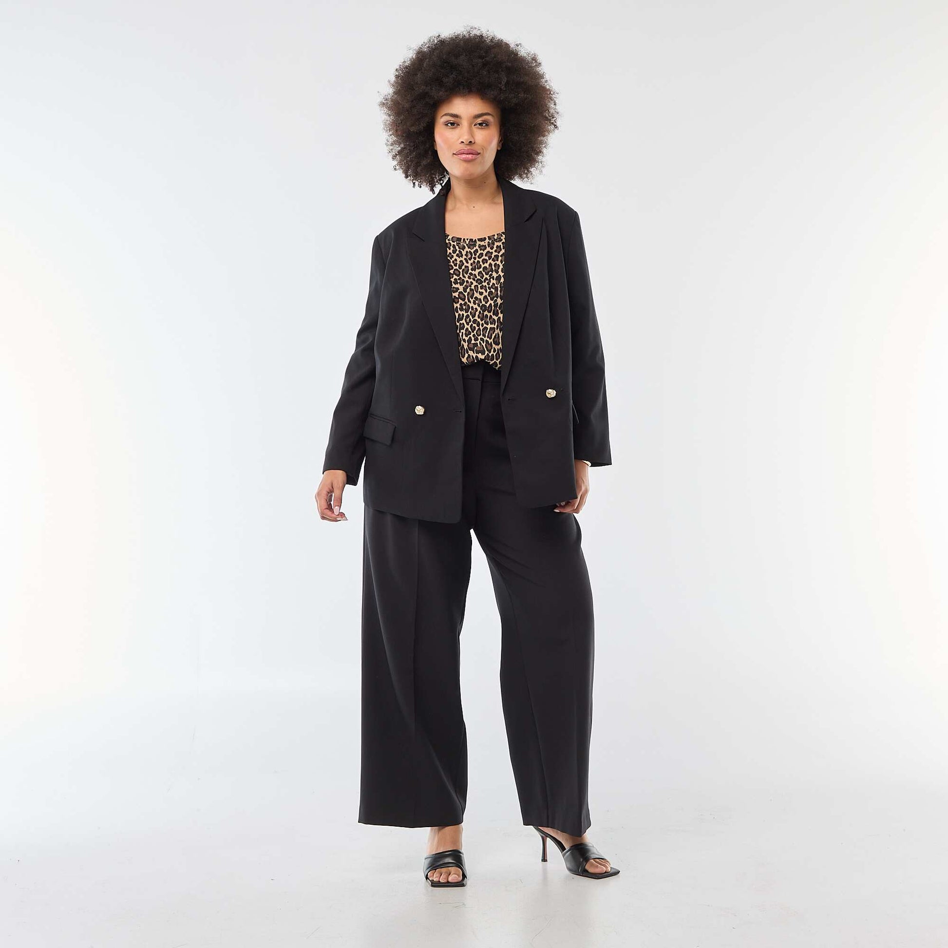 Veste de tailleur longue double boutonnage NOIR