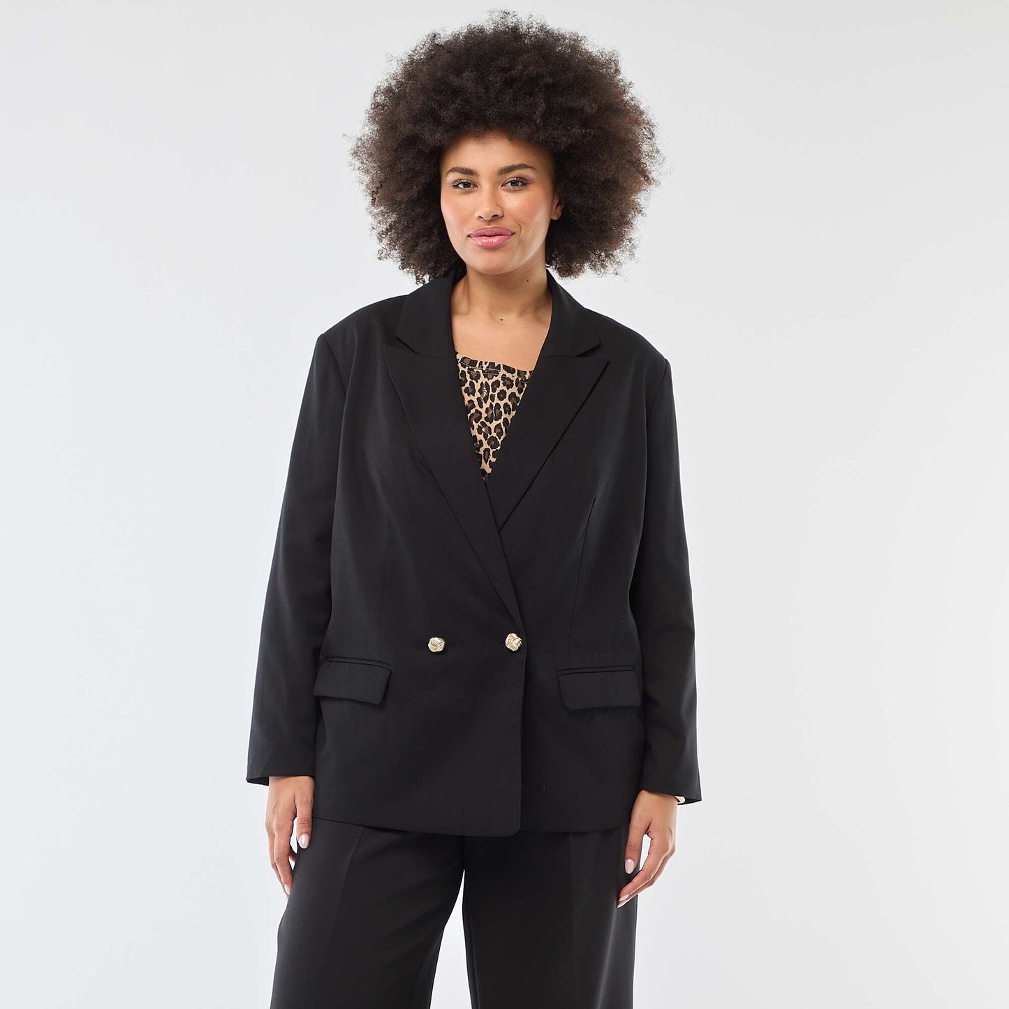 Veste de tailleur longue double boutonnage NOIR