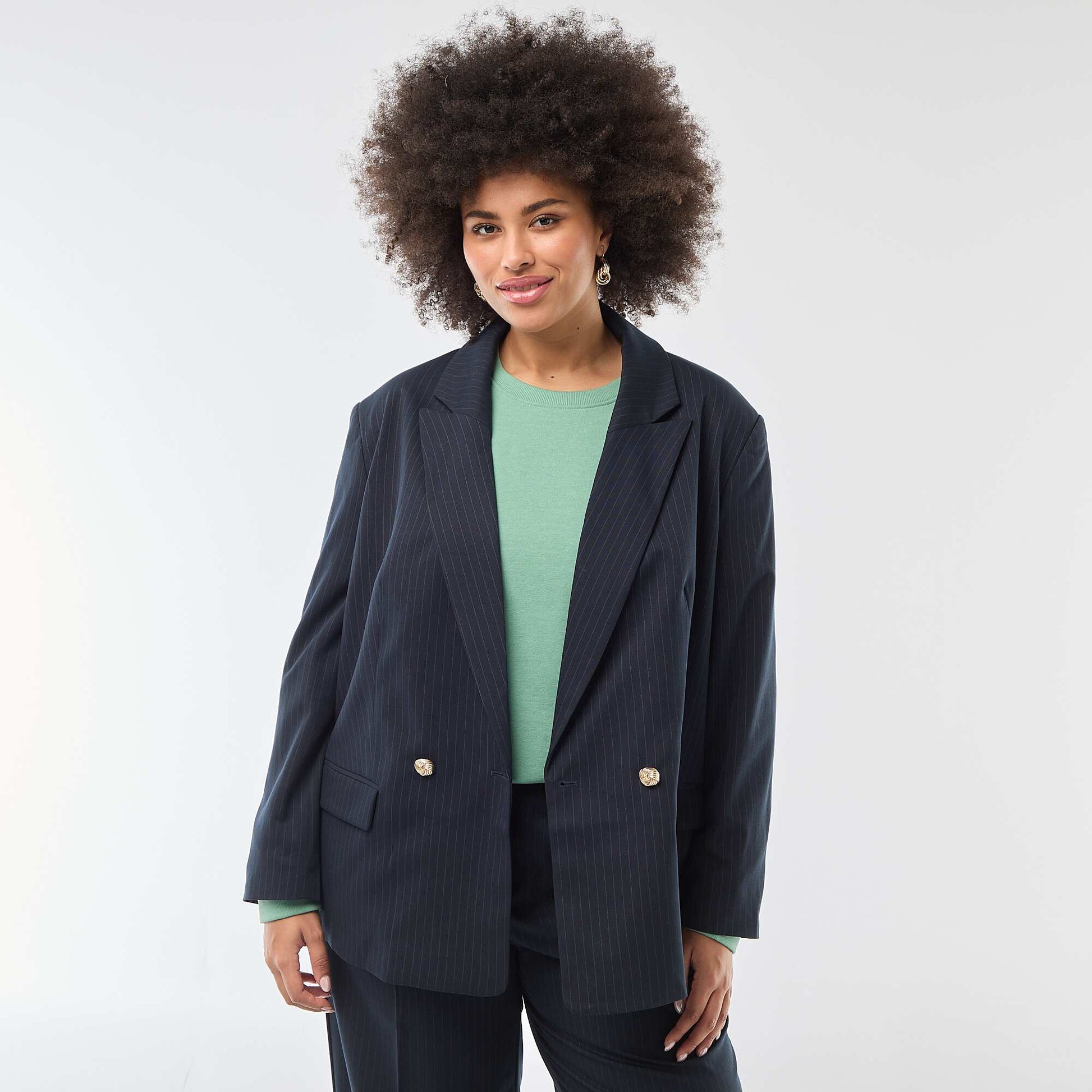 Veste de tailleur longue double boutonnage BLEU