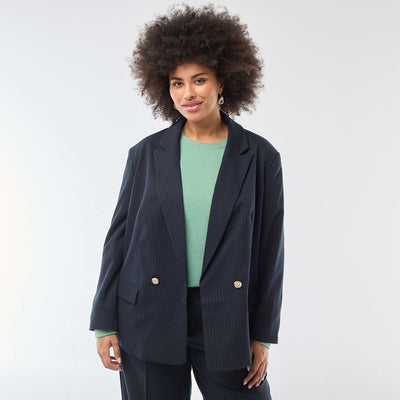 Veste de tailleur longue double boutonnage BLEU