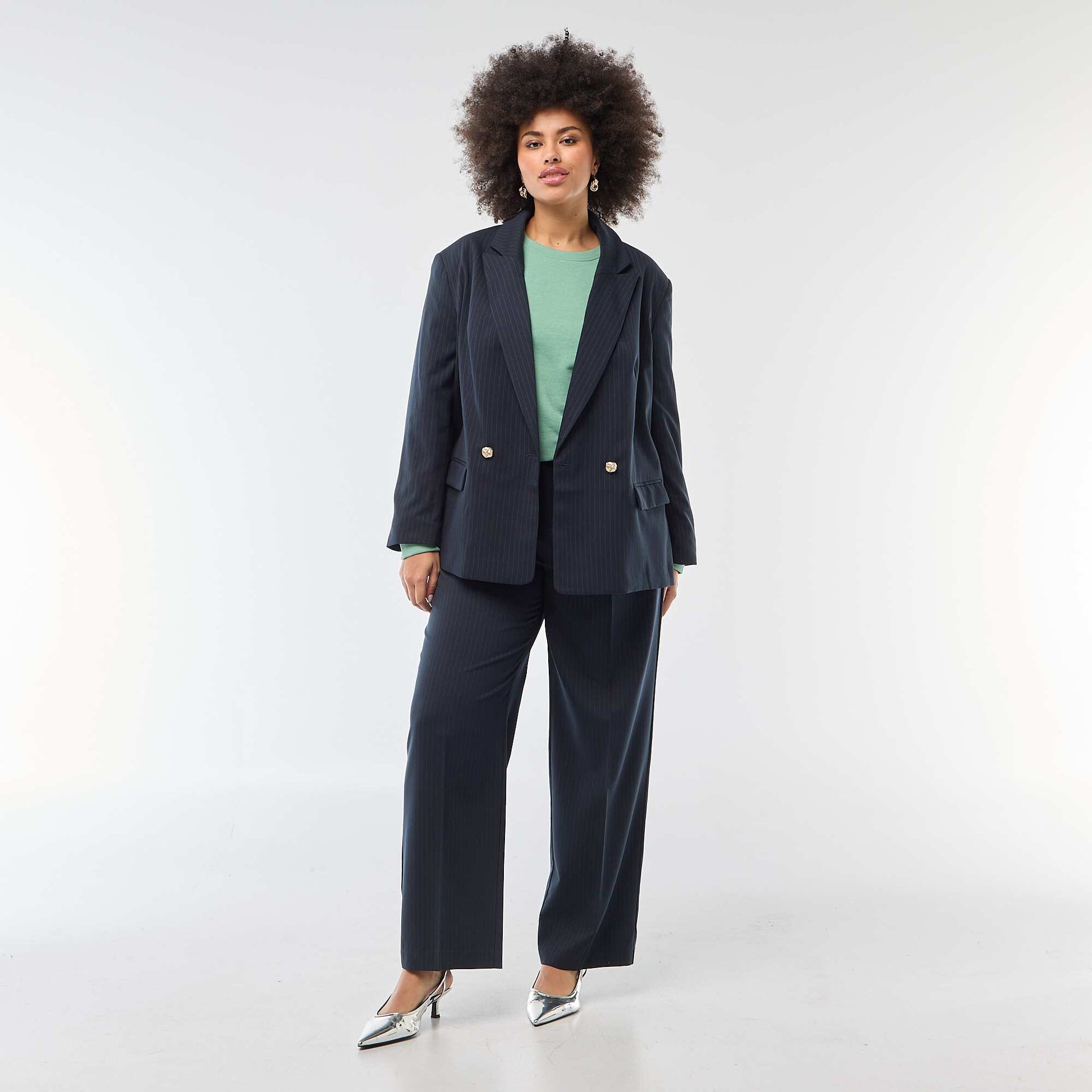 Veste de tailleur longue double boutonnage BLEU