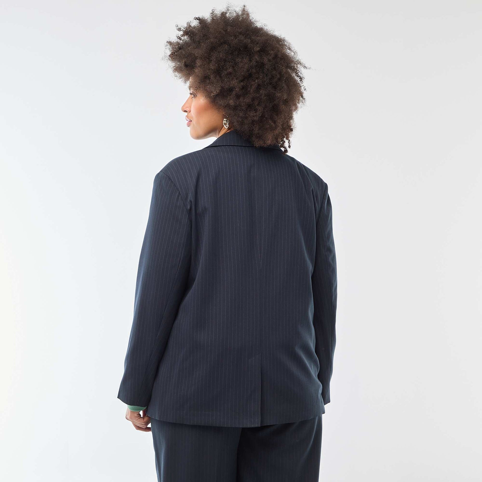 Veste de tailleur longue double boutonnage BLEU