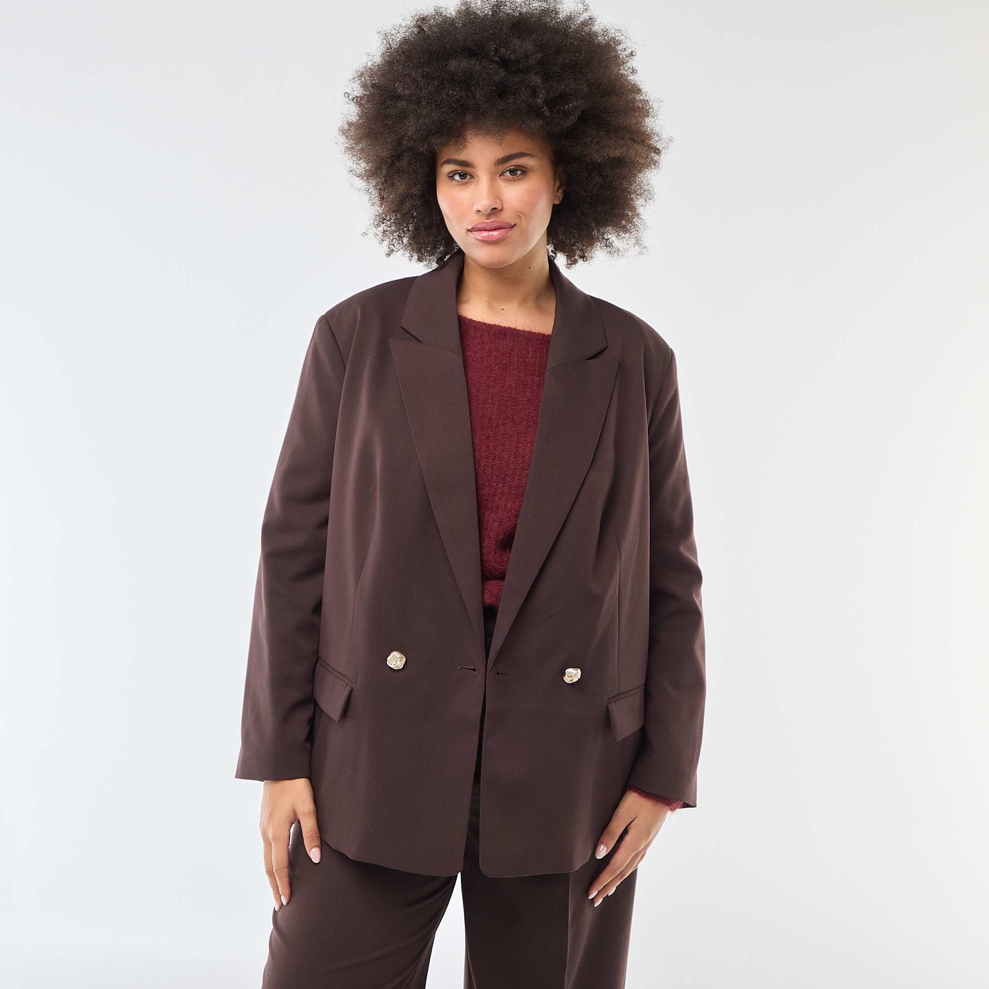 Veste de tailleur longue double boutonnage MARRON