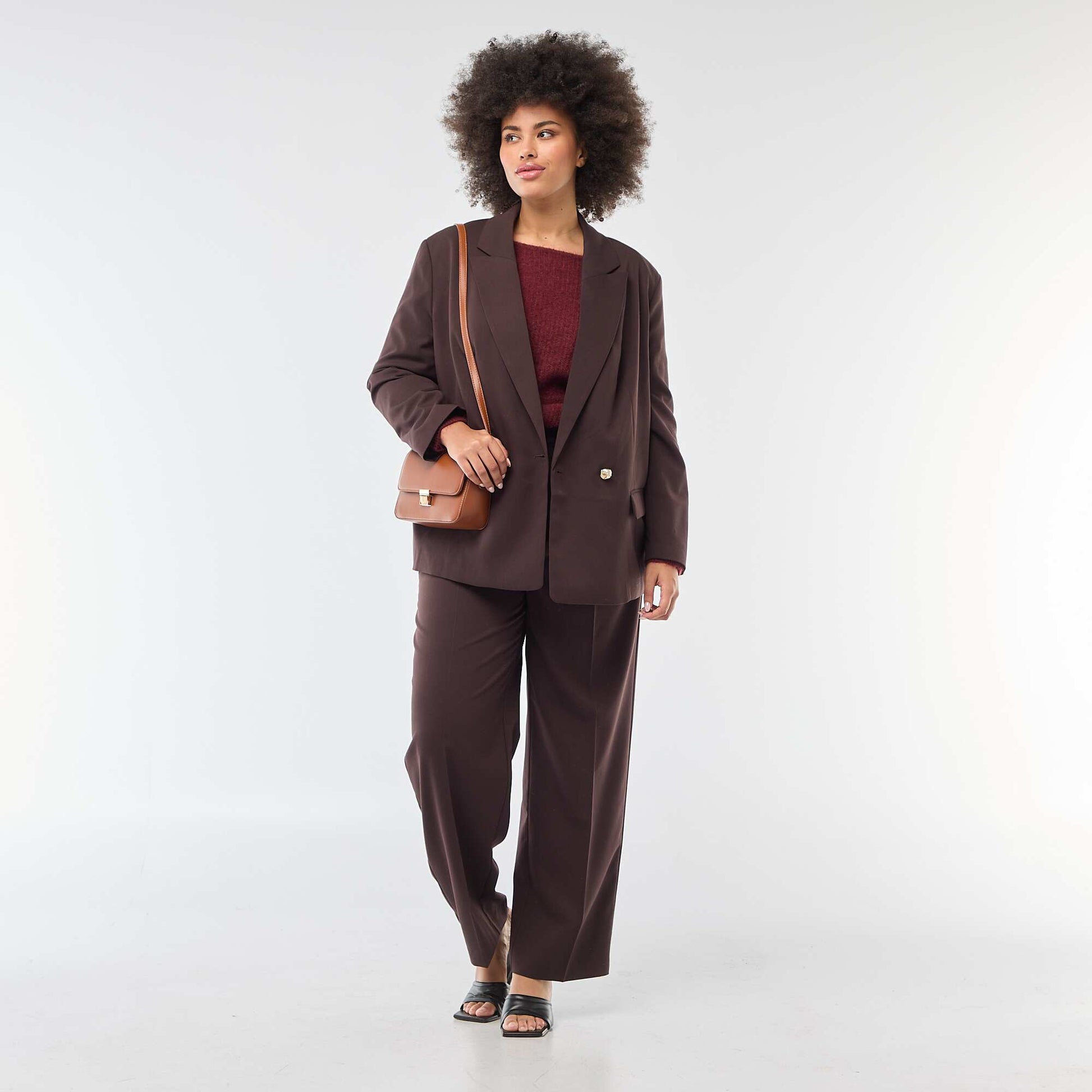 Veste de tailleur longue double boutonnage MARRON