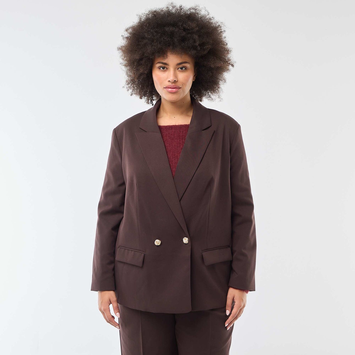 Veste de tailleur longue double boutonnage MARRON