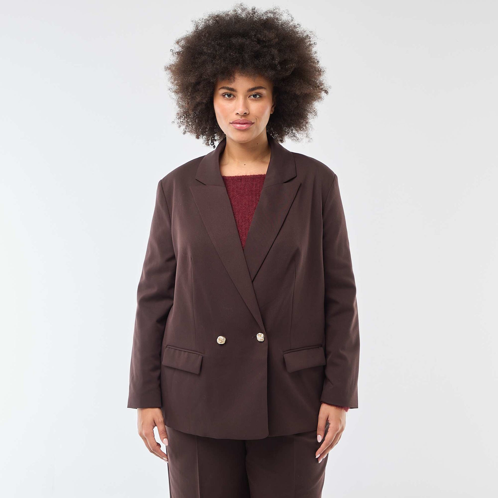 Veste de tailleur longue double boutonnage MARRON